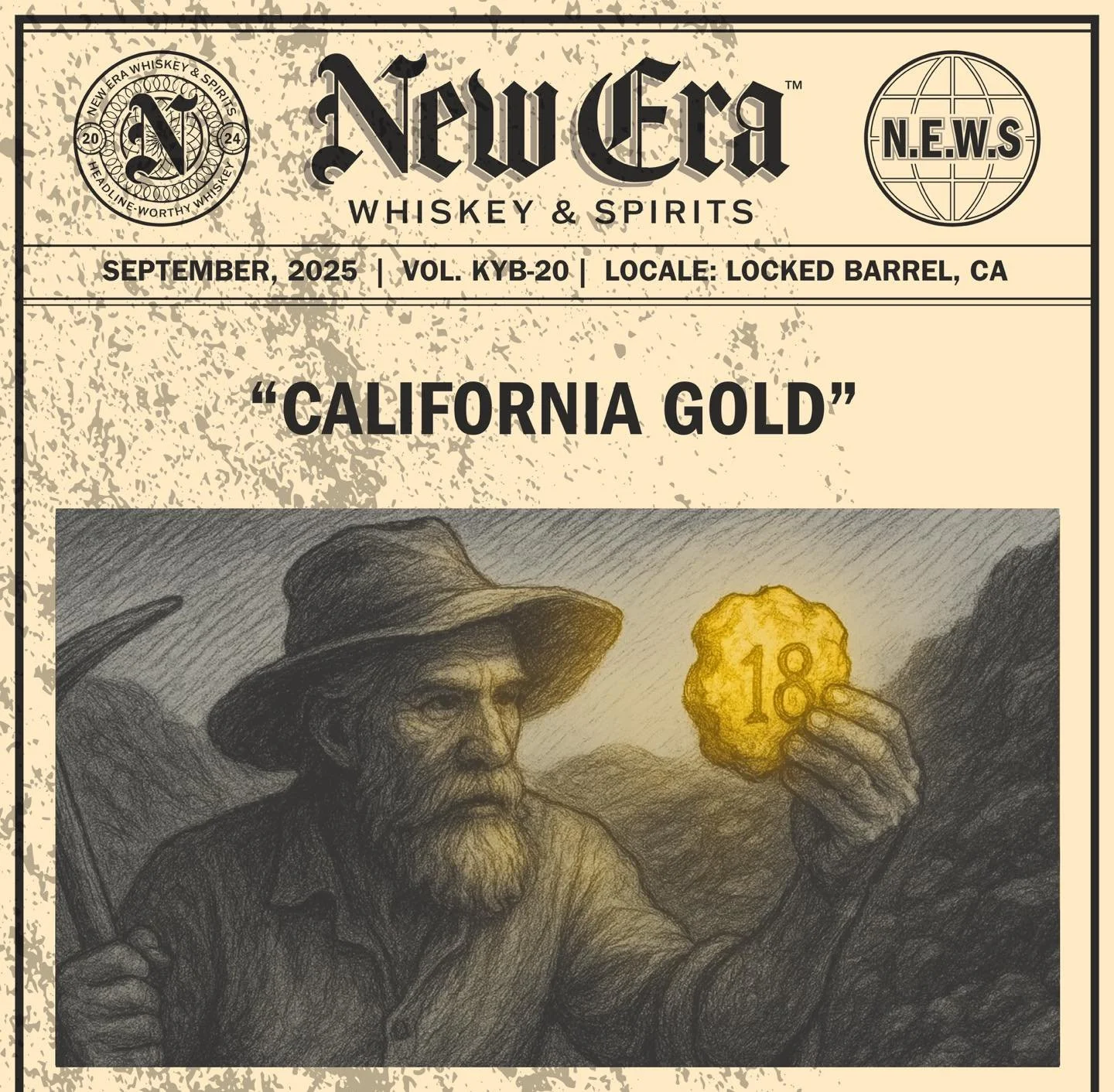 SEPTEMBER, 2025 | VOL. KYB-20 | LOCALE: LOCKED BARREL, CA

&ldquo;CALIFORNIA GOLD&quot;

&bull;&bull;&bull;

#newerawhiskey #spreadthenews #headlineworthywhiskey #kentuckybourbon #kystraightbourbon #kybourbon #bourbon #whiskey #bourbonwhiskey #makehe