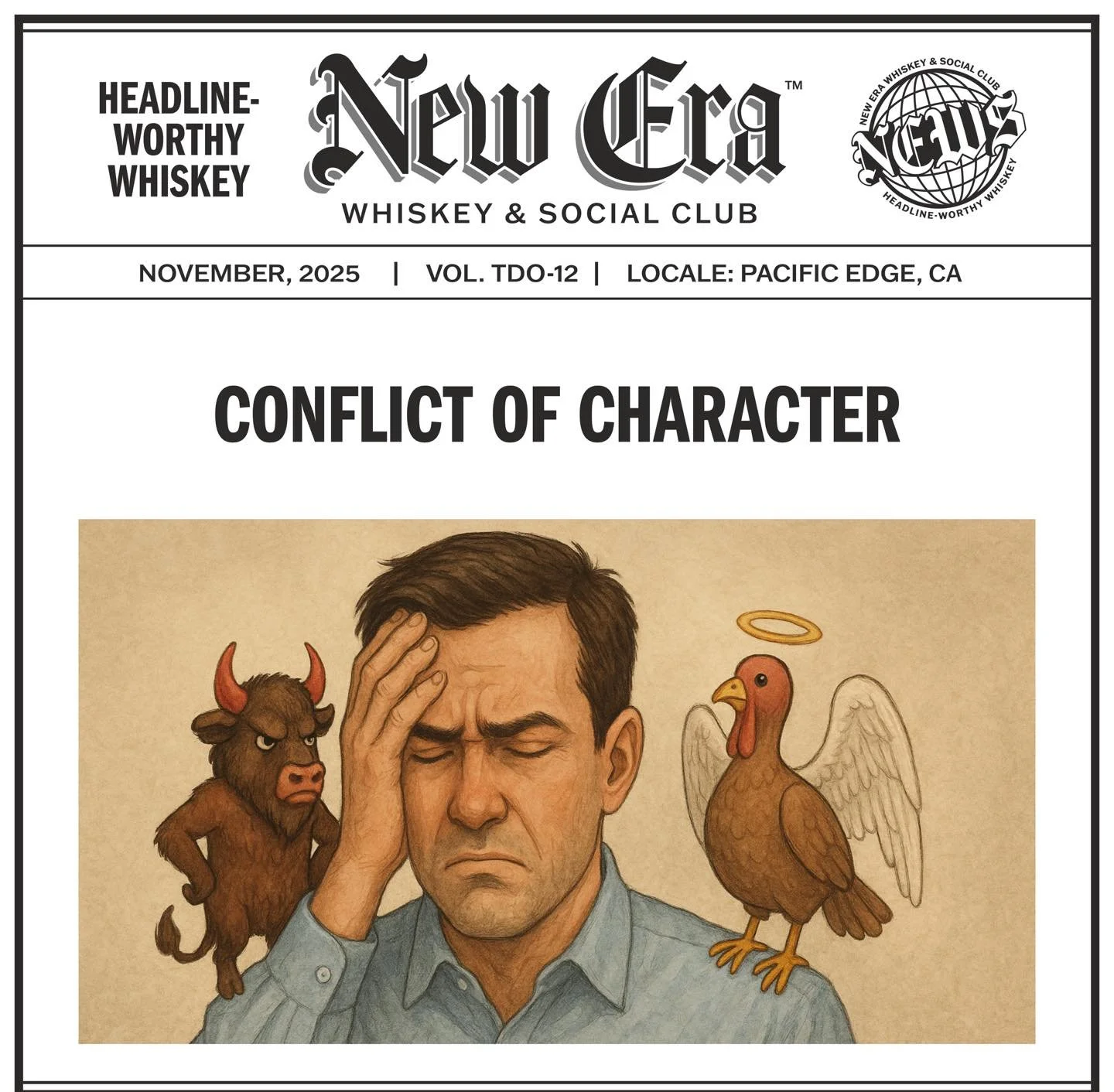 NOVEMBER, 2025 | VOL. TDO-12 | LOCALE: PACIFIC EDGE, CA

&ldquo;CONFLICT OF CHARACTER&quot;

&bull;&bull;&bull;

#newerawhiskey #spreadthenews #headlineworthywhiskey #kentuckybourbon #kystraightbourbon #kybourbon #bourbon #whiskey #bourbonwhiskey #ma