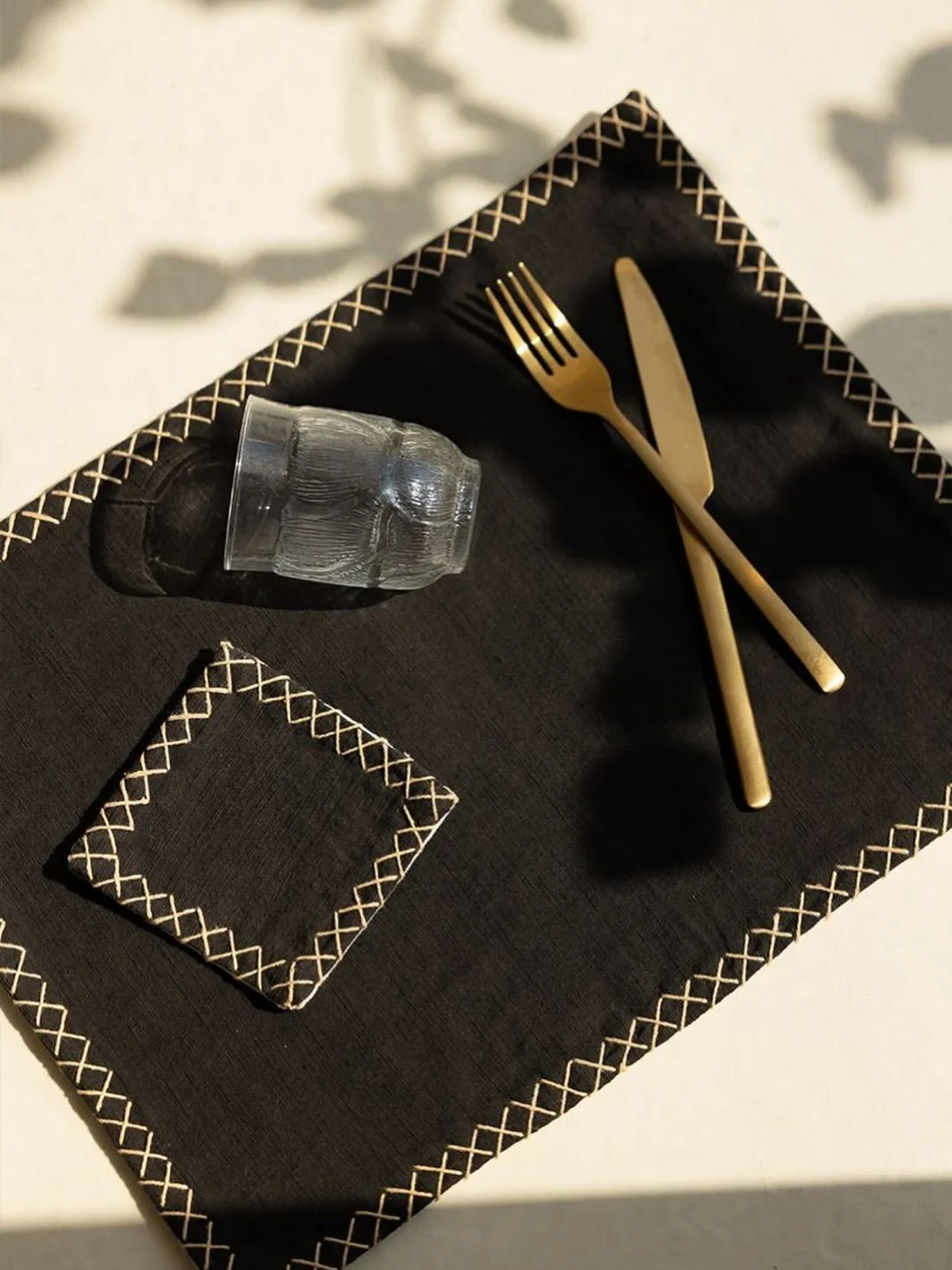 *

The objects we place around the table become part of these small rituals, often without us noticing.

Alma brings together hand-dyed cotton, hand-stitched detail and the quiet beauty of things made by hand.

Alma Place Mats &amp; Square Coasters
A