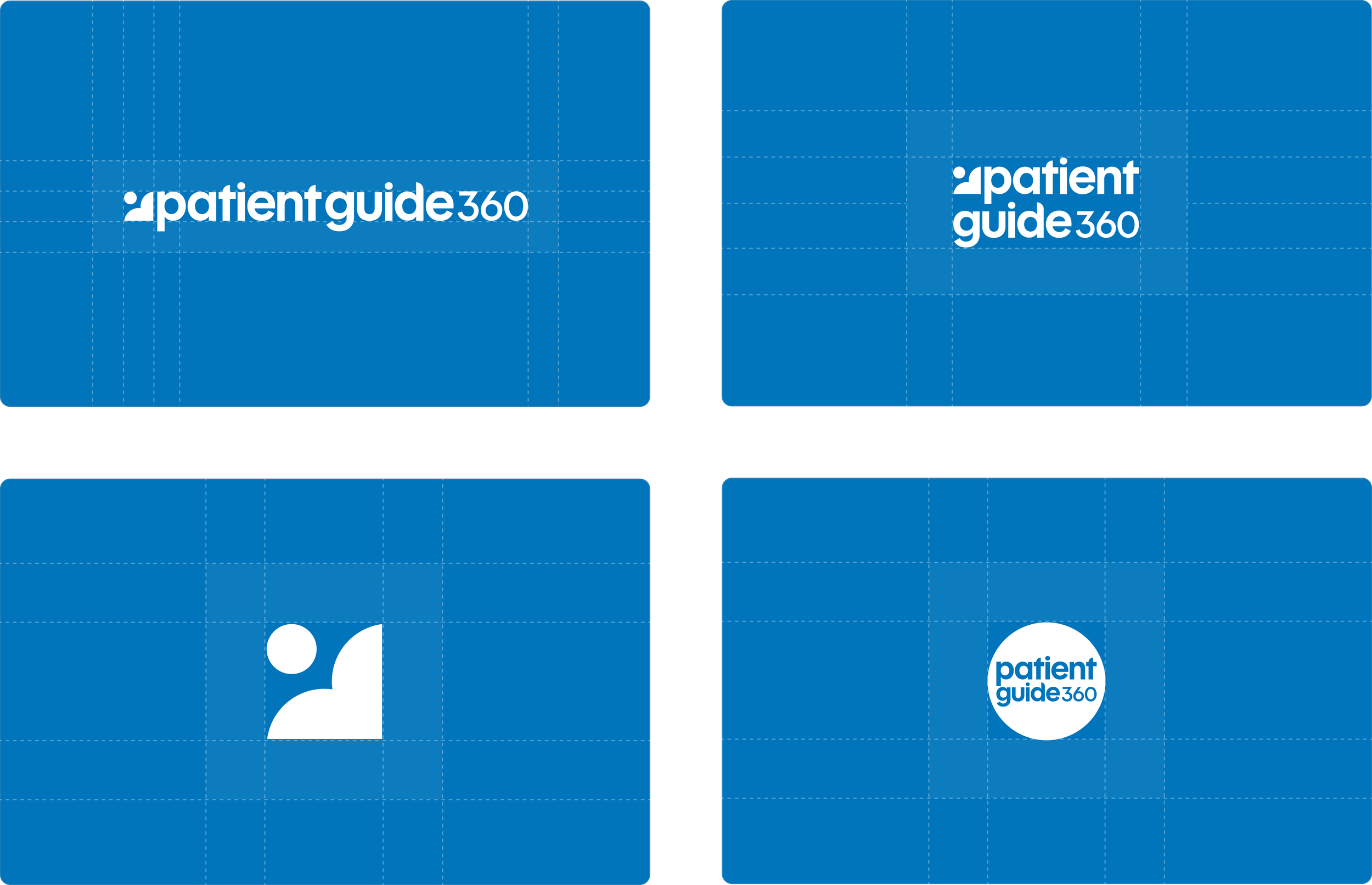 PG360 logo suite: mark, horizontal and stacked lockups, circle badge