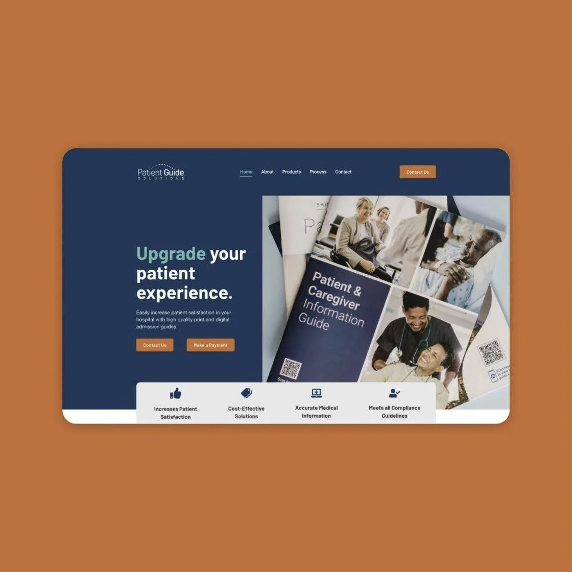 Previous homepage with orange call-to-action buttons