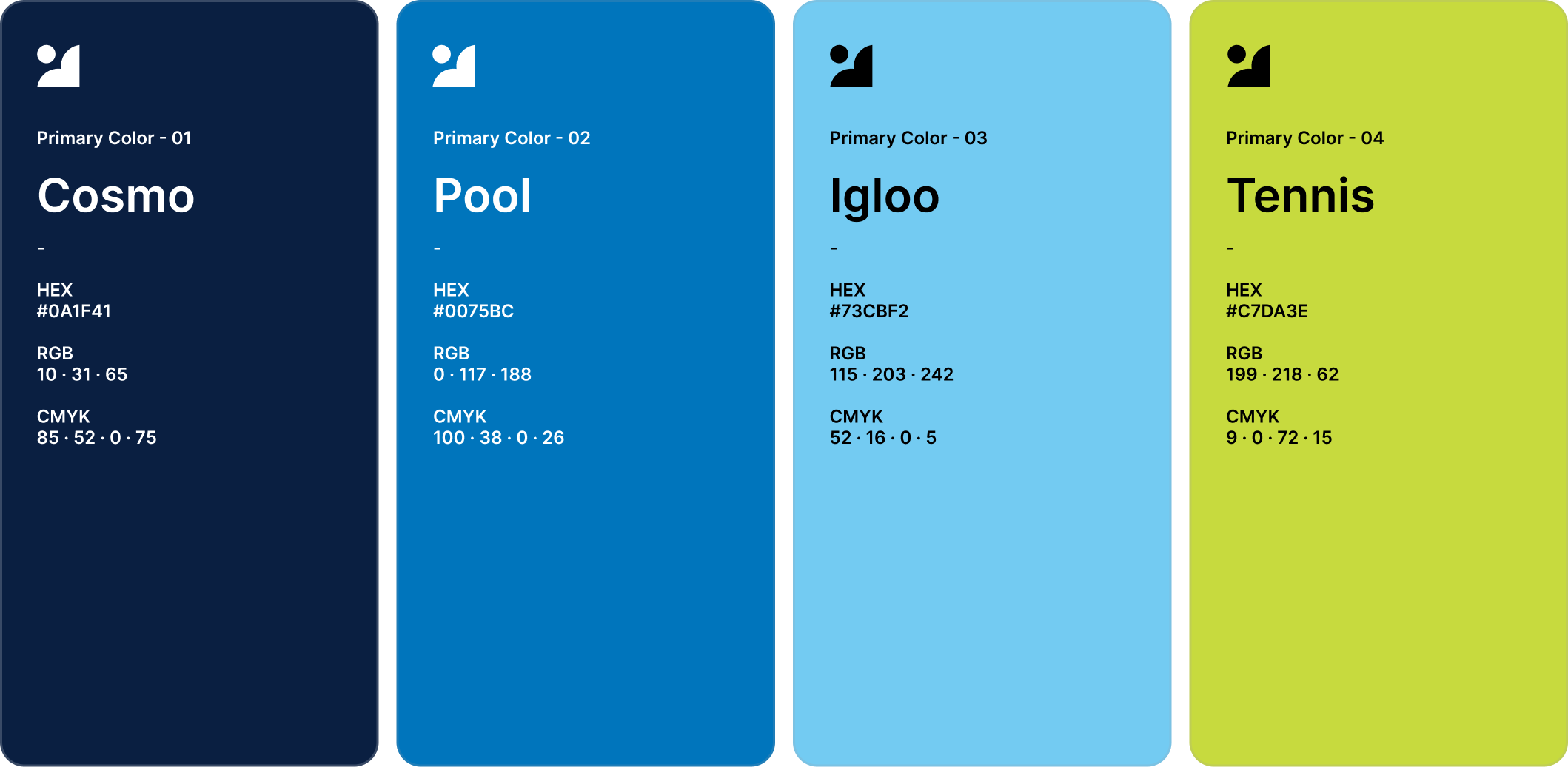 PG360 palette: Cosmo, Pool, Igloo and Tennis