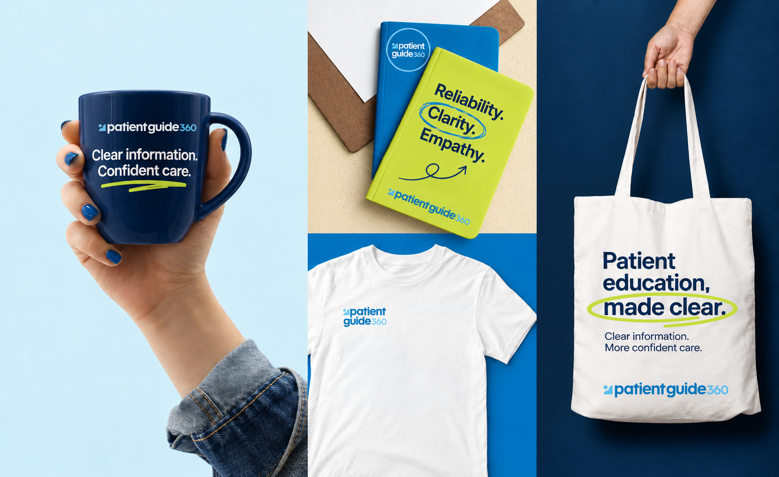 Patient guide 360 mug, notebook, shirt and tote