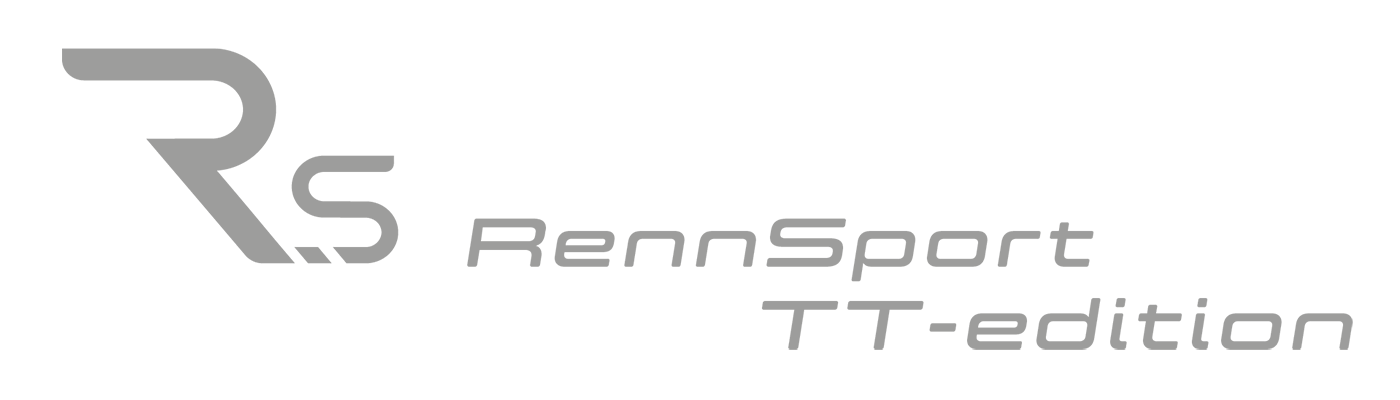 Gray and black logo for RennSport TT-edition featuring stylized letters 'RS' and text