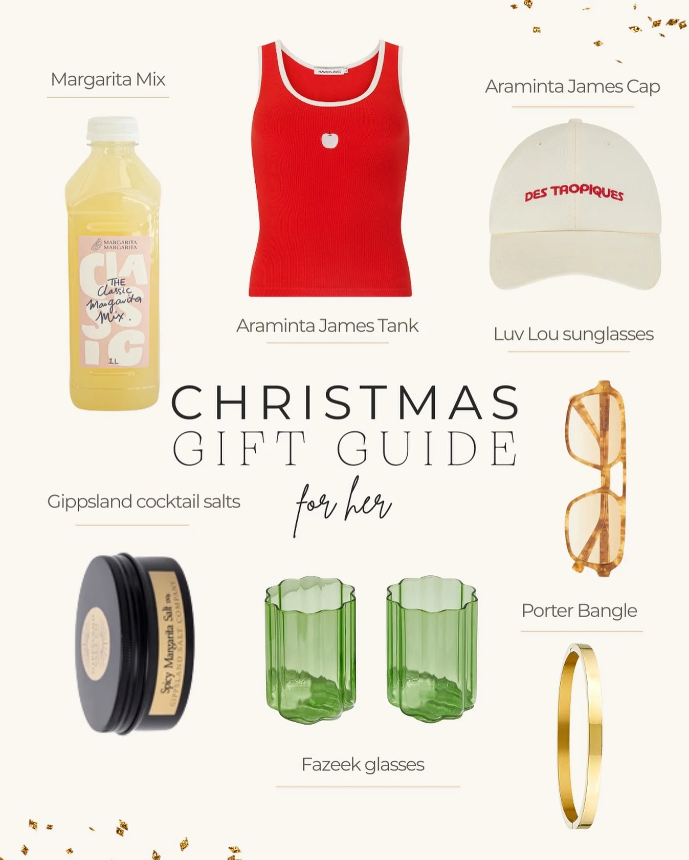 Another Christmas Gift Guide for her is here ✨ Beautiful pieces she&rsquo;ll use, love, and treasure, from tanks, sunglasses, jewellery and cocktail mixes and salts for her to enjoy in the sun.  Curated with care to make gifting feel easy, thoughtful