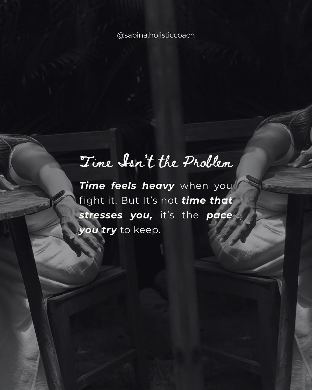 We blame time for our exhaustion 
but time isn&rsquo;t the one running.

We are.

When you stop treating time like an enemy,
it becomes space instead of pressure.

✨ Time expands when you do.

📌 You don&rsquo;t need more hours, just more presence in
