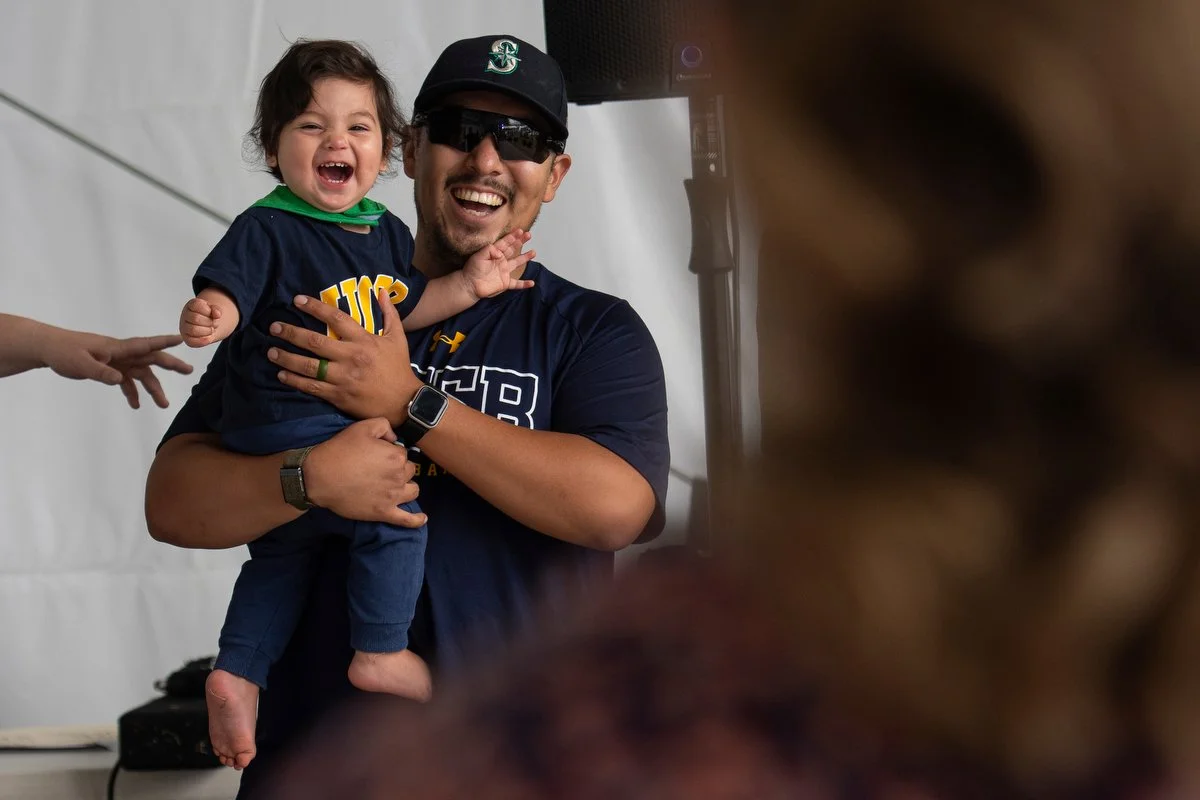  Diaper Derby winner Carlos Serrano III gets pumped up with a battle cry before a race on Aug. 10 at the Skagit County Fair in Mount Vernon.  