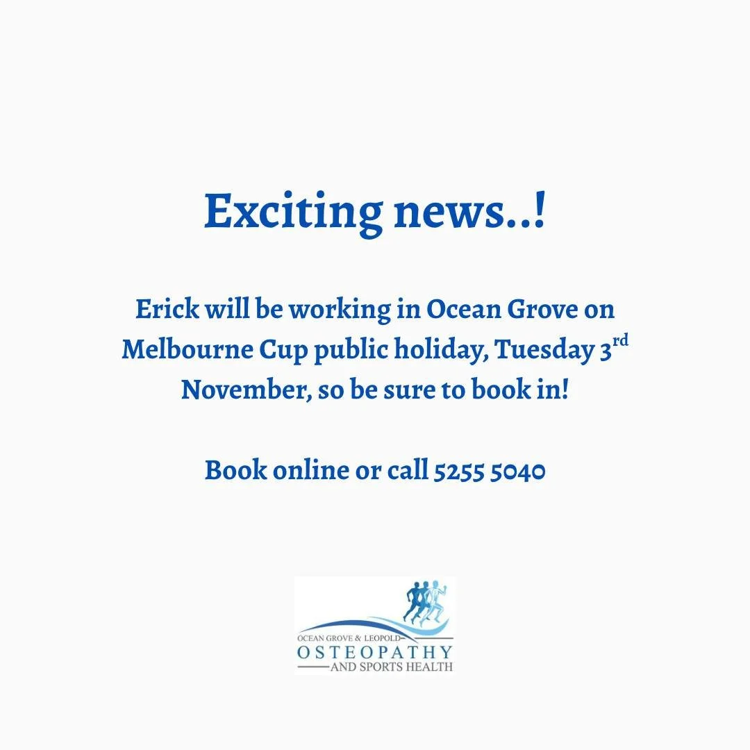 In need of an appointment?
 Erick is working Tuesday in Ocean Grove! Be sure to book online at www.ogosh.com.au or call the clinic at 5255 5040