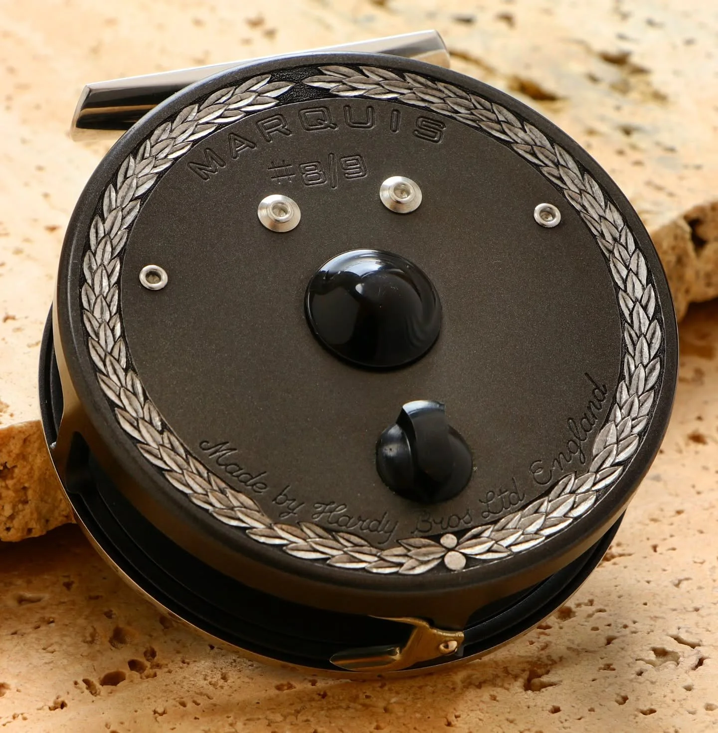 We are excited to present this classic fly reel for sale. Beautifully hand engraved with a layered leaf boarder. This Hardy 'Marquis' #8/9 is vintage, and in mint condition, and now a very special one of a kind reel. There is still space if you'd lik