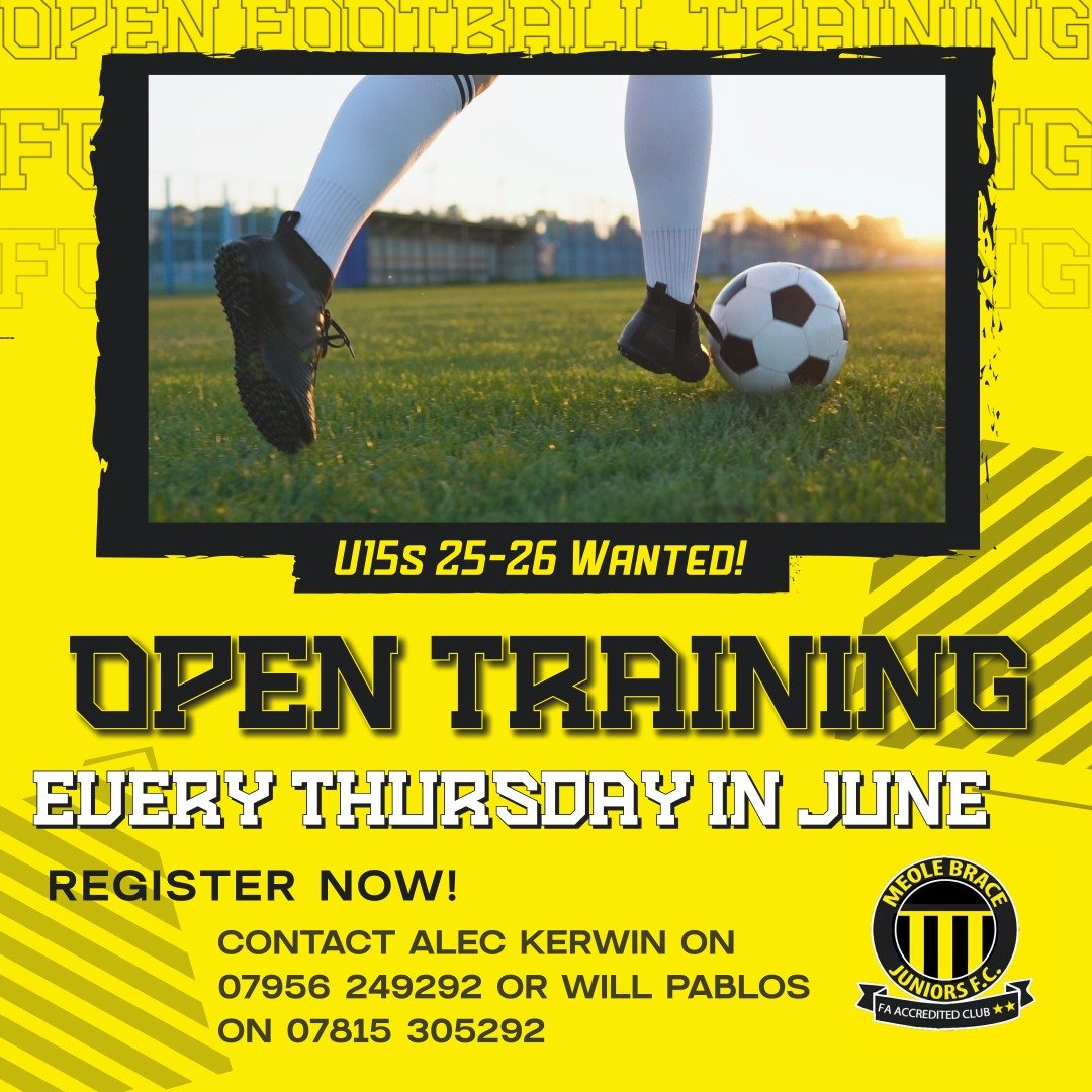 Calling current Year 9 players⚽
Our U14 Mavericks are looking to add to their well established team for next season.
Open training sessions are being held every Thursday in June 6:30pm-8:00pm
Meole Brace Secondary School, Grass Pitches, SY3 9DW
Pl