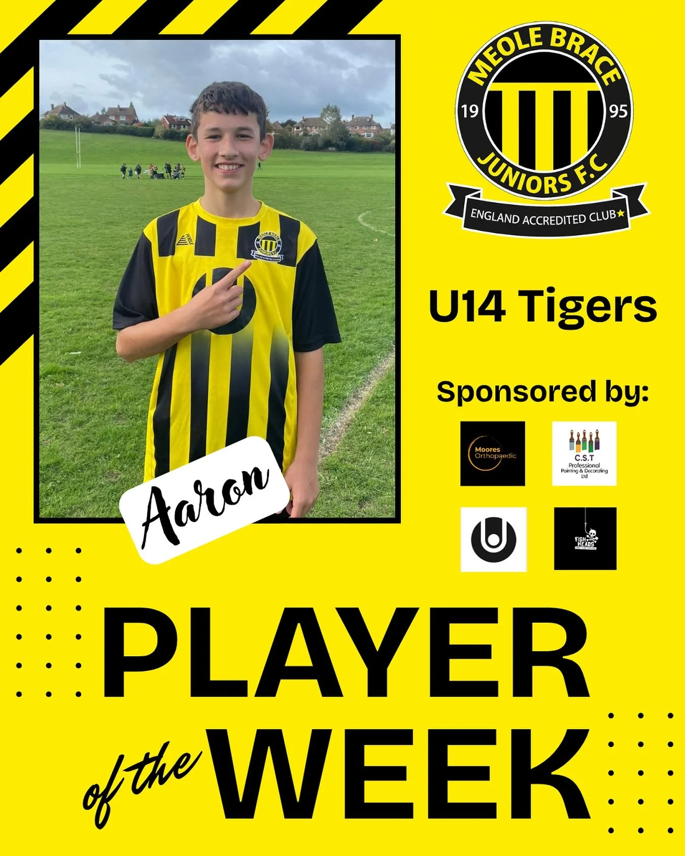⭐️ Player of the Week! ⭐️
A massive well done to ⭐️ Aaron ⭐️ from our U14 Tigers team who has been named this week’s Player of the Week!
