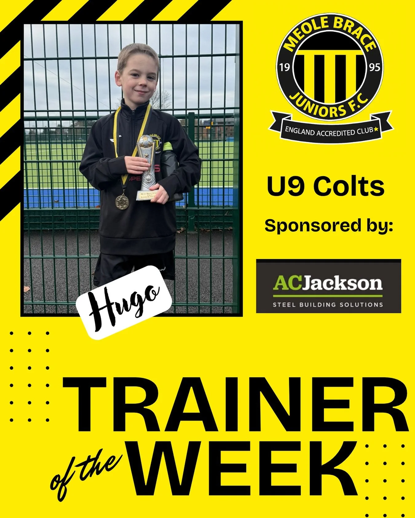 ⭐️ Trainer of the Week! ⭐️ 

💫 U9 Colts, sponsored by @acjacksonltd - Hugo 💫

Well done! 👏🏼 ⚽️