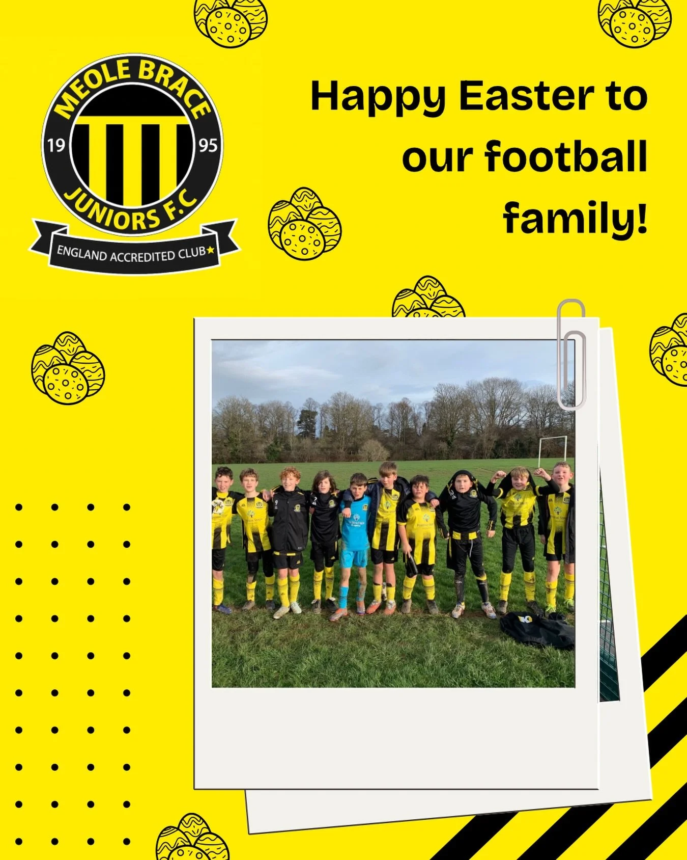 🐣💛 From everyone at Meole Brace Juniors FC, we want to wish our amazing football family a very Happy Easter.
Enjoy the break, enjoy the chocolate, and we&rsquo;ll see you all back on the pitch soon! 💛 🐣