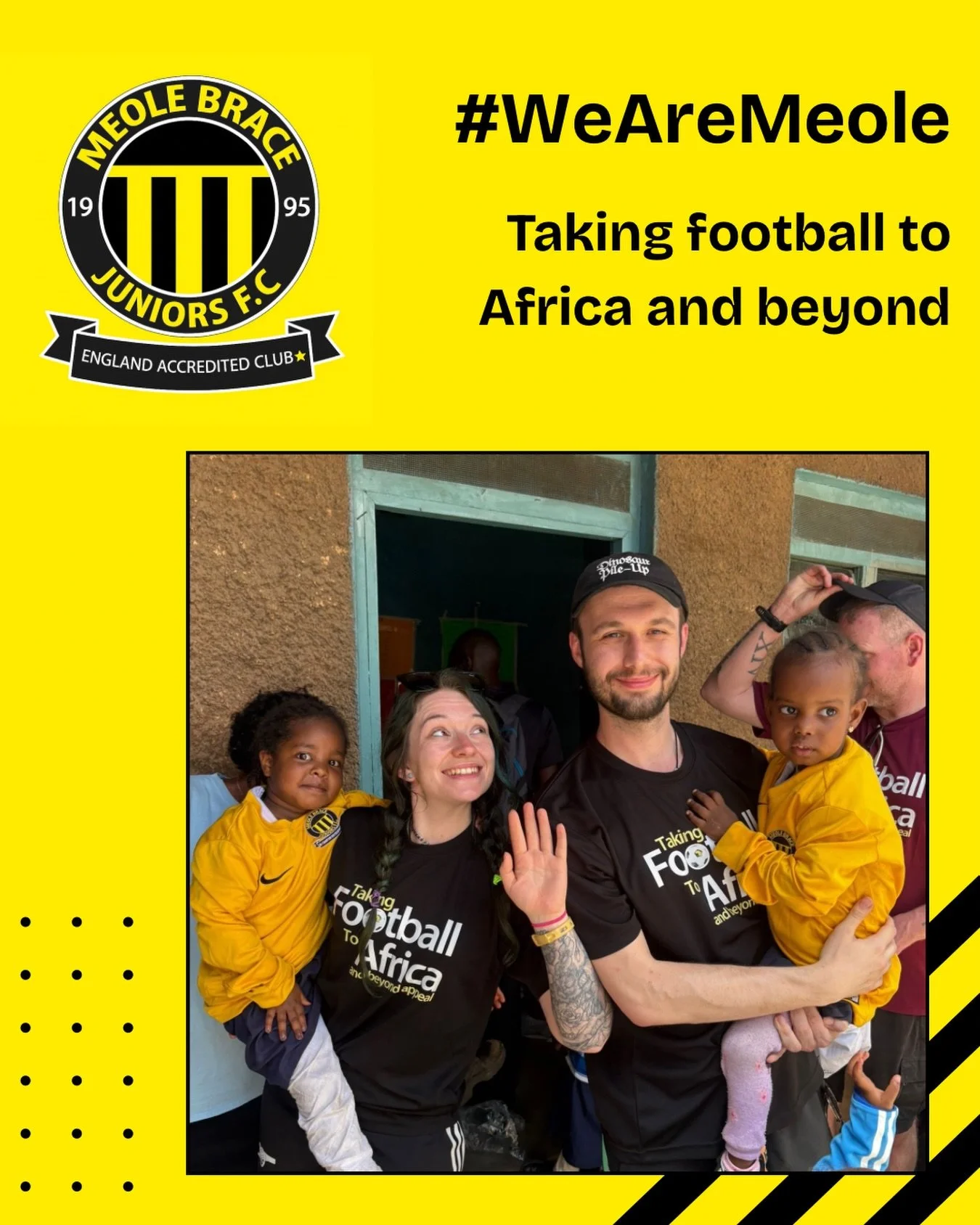 🌍 Taking Football to Africa and Beyond 🌍

We&rsquo;re incredibly proud to share that Meole Brace Juniors FC has taken part in the Taking Football to Africa and Beyond Appeal - donating our pre‑loved kit to children at the Rezina Centre in Mathare, 