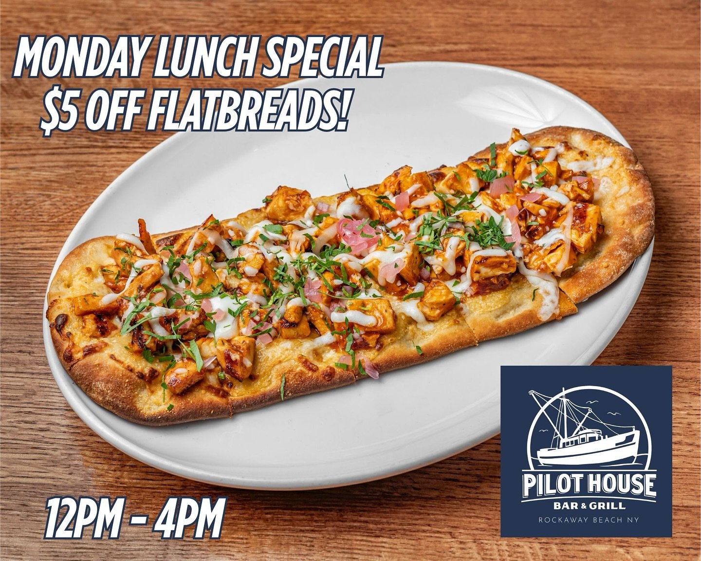 A little Monday motivation to get you moving and out of the house on this rainy day! Grab your friends and head over to Pilot House for lunch and enjoy $5 off Flatbreads 12pm-4pm! 🙌
#thisisrockaway #arverne #sportsbar #lunchspecial #monday #thetides