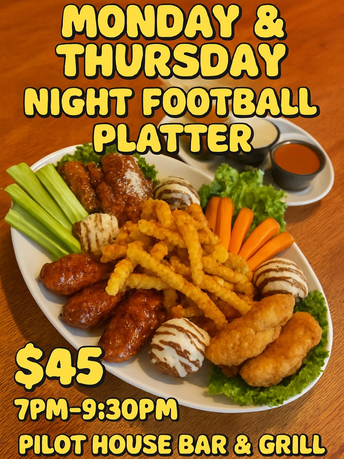 Looking for a reason to come out for Thursday Night Football&hellip; we gotchu! 
&bull;
&bull;
The Pilot House Football Platter- available for MNF &amp; TNF, share with your friends or just chow down on your own! You get a little bit of all of our fa