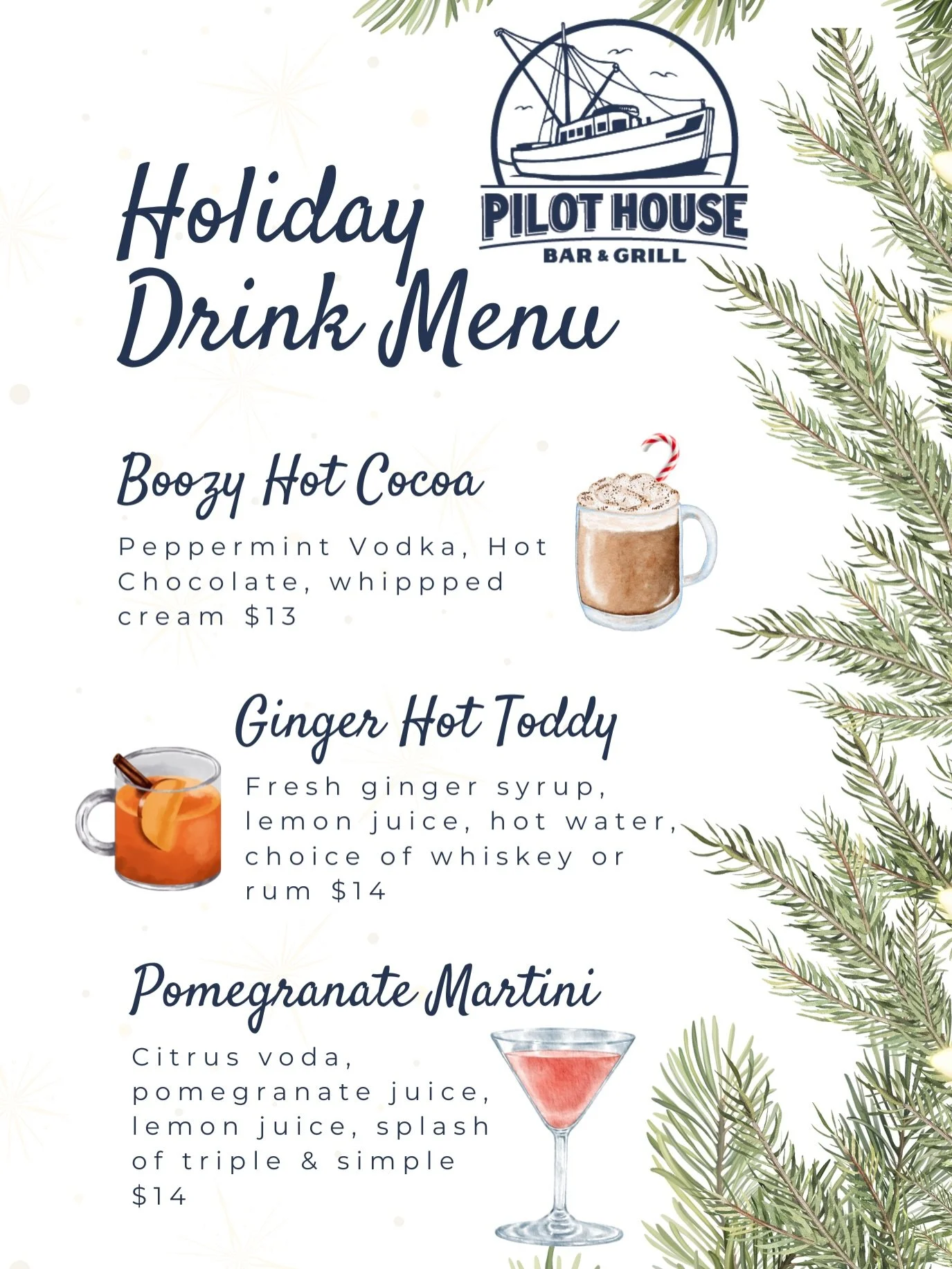 🎅🍹Holiday Drinks 🍹🎅
Don&rsquo;t miss this seasonal cocktails! Something spicy &amp; bold, something sweet &amp; warm and something tart &amp; festive&hellip;.a little bit of holiday cheer for any palate. 
&bull;
&bull;
Celebrate the season at Pil