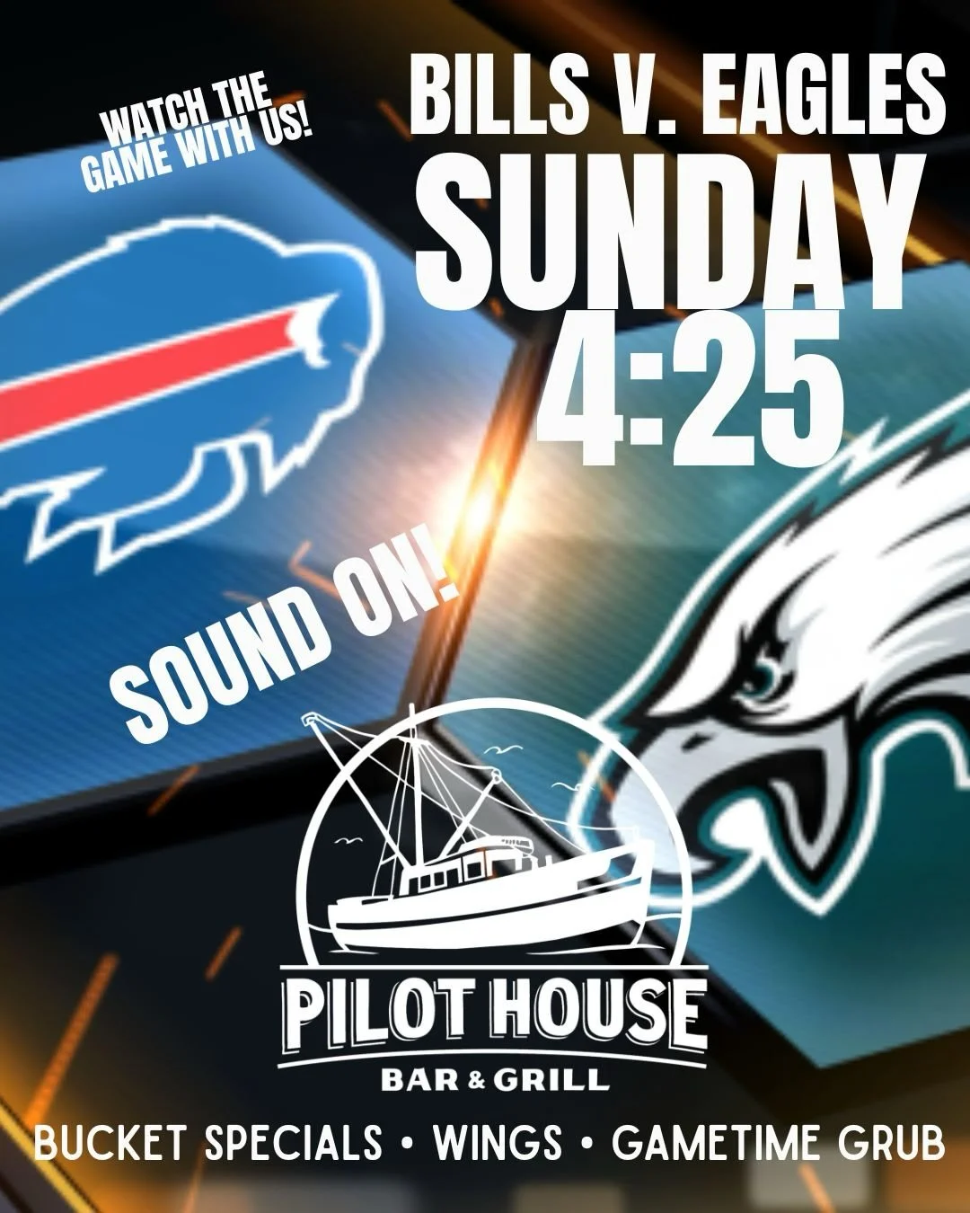 It&rsquo;s GAMEDAY! 
Bills (11-4) v. Eagles (10-5)
Don&rsquo;t miss a second of this exciting match up! 
Sound on 🔉! 
24 Big Screens 📺! 
Bucket Specials 🍺! 
Loaded menu with all your favorite GAMETIME SNACKS 🍗🍔🌭
&bull;
&bull;
Let&rsquo;s see ho