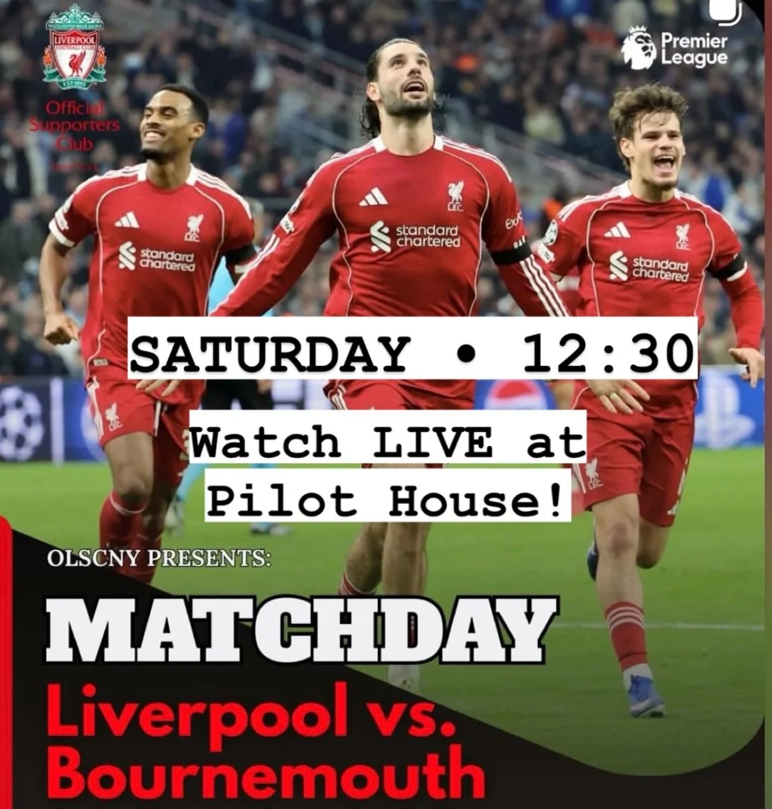 Saturday is stacked! Liverpool at 12:30!
Come cheer on the REDS! 
Brunch &amp; Lunch at 11am
Gametime snacks ALL DAY! 
Warm Drinks. Cozy Vibes. 
#thisisrockaway #ynwa #pilothouse #sportsbarbrunch #jfklayover