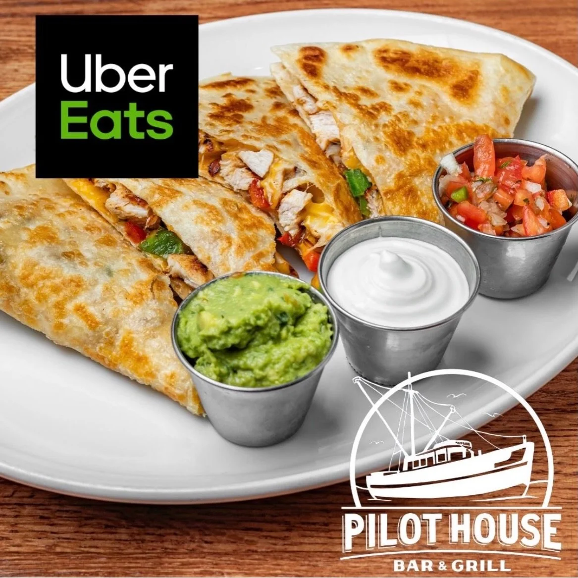 Kitchen and Bar are OPEN! 
Dine-in, take-out and Delivery available! 
Come visit us! #pilothouse #thisisrockaway #chickenquesadilla #sportsbar #snowday