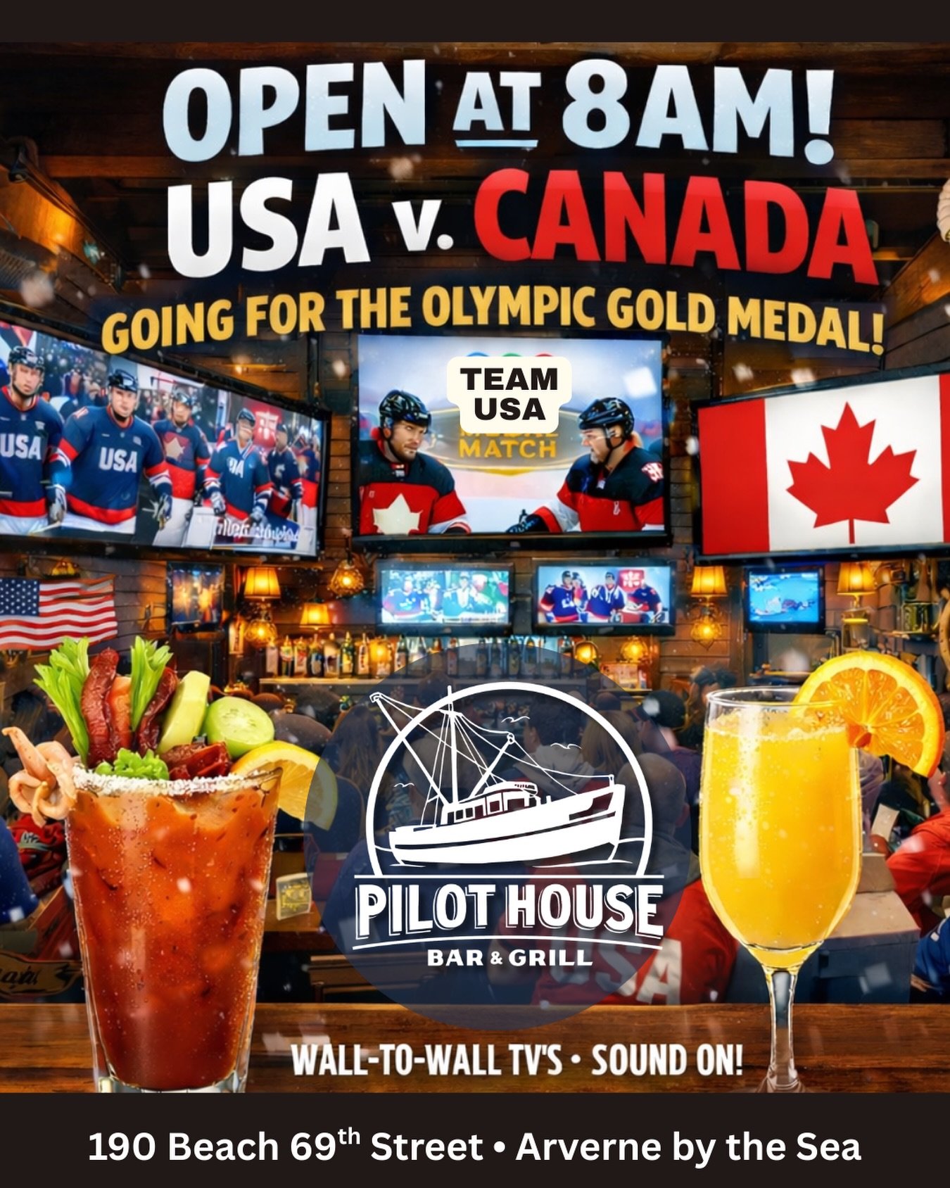 🇺🇸🏒 IT&rsquo;S GOLD MEDAL TIME 🏒🇨🇦
We&rsquo;re opening at 8AM for Team USA 🇺🇸 vs. Canada 🇨🇦 battling it out for Olympic gold!

Cozy up at the bar, grab your crew, and catch every second of the action on our wall-to-wall TVs 🔥 Sound ON. Sur