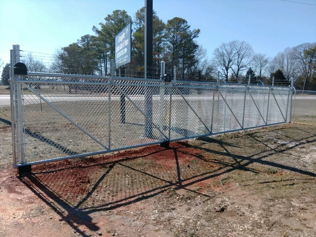 Image of a custom chain-link cantilever gate in Leighton Alabama