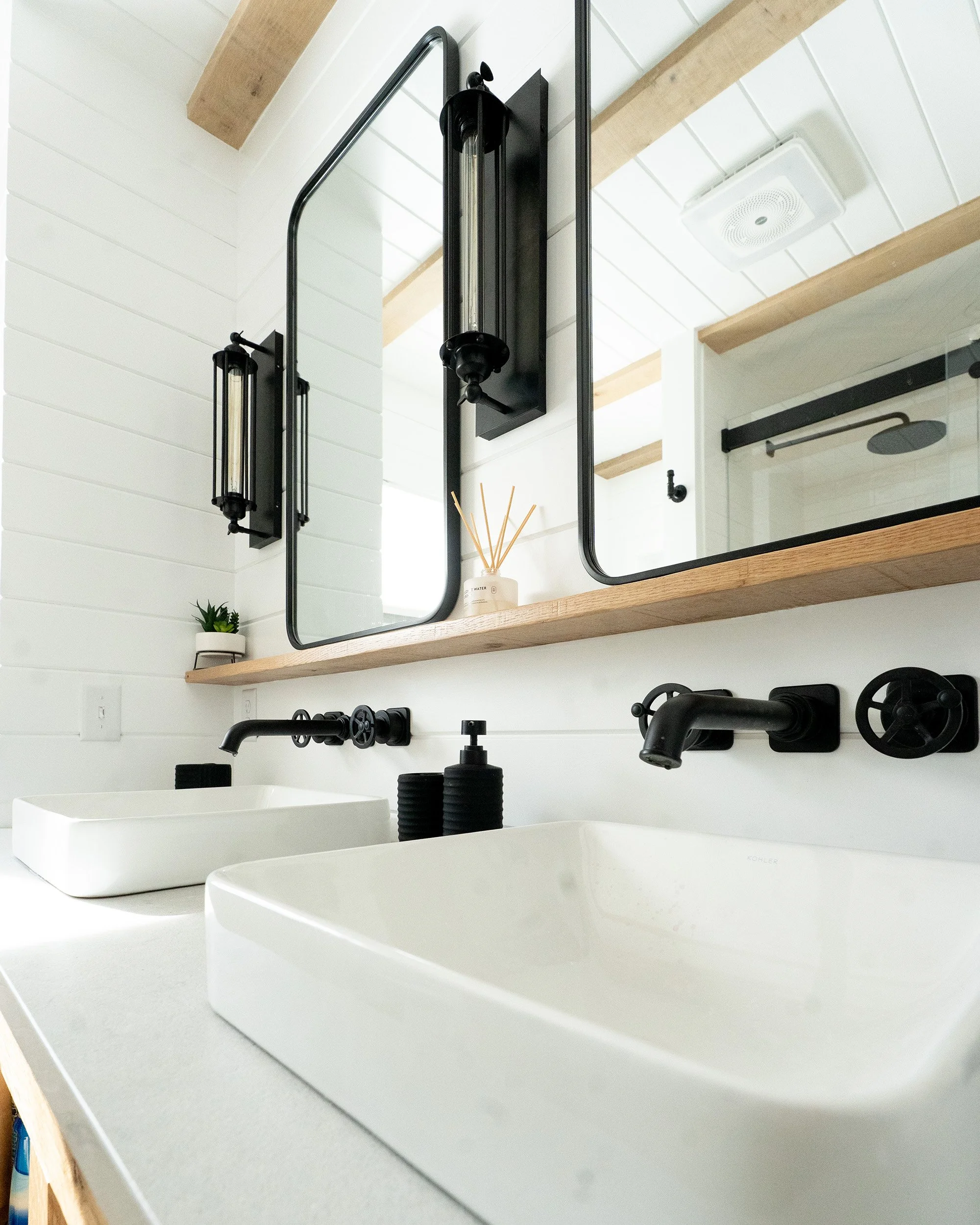 Close-up of sink area in a bathroom remodel in Plymouth, Mass