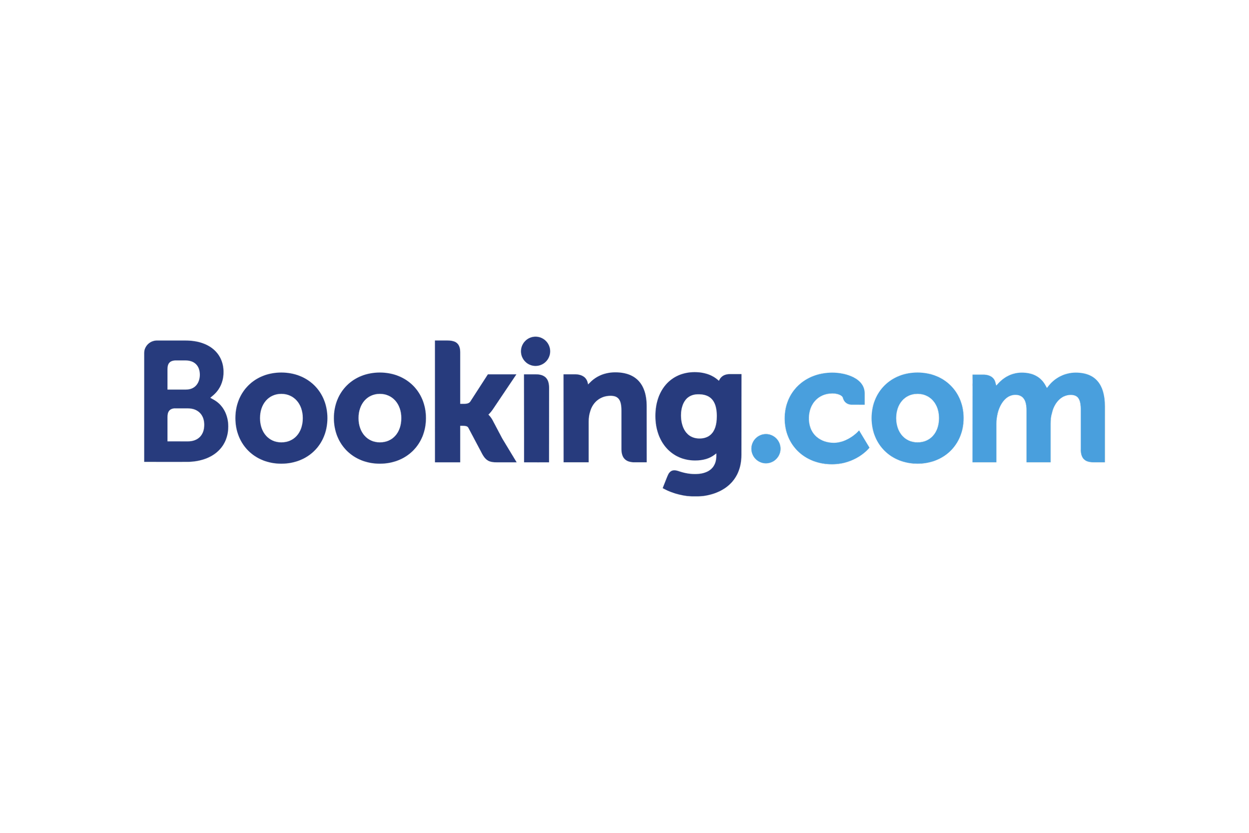 Booking.com logo with a blue text on a black background.