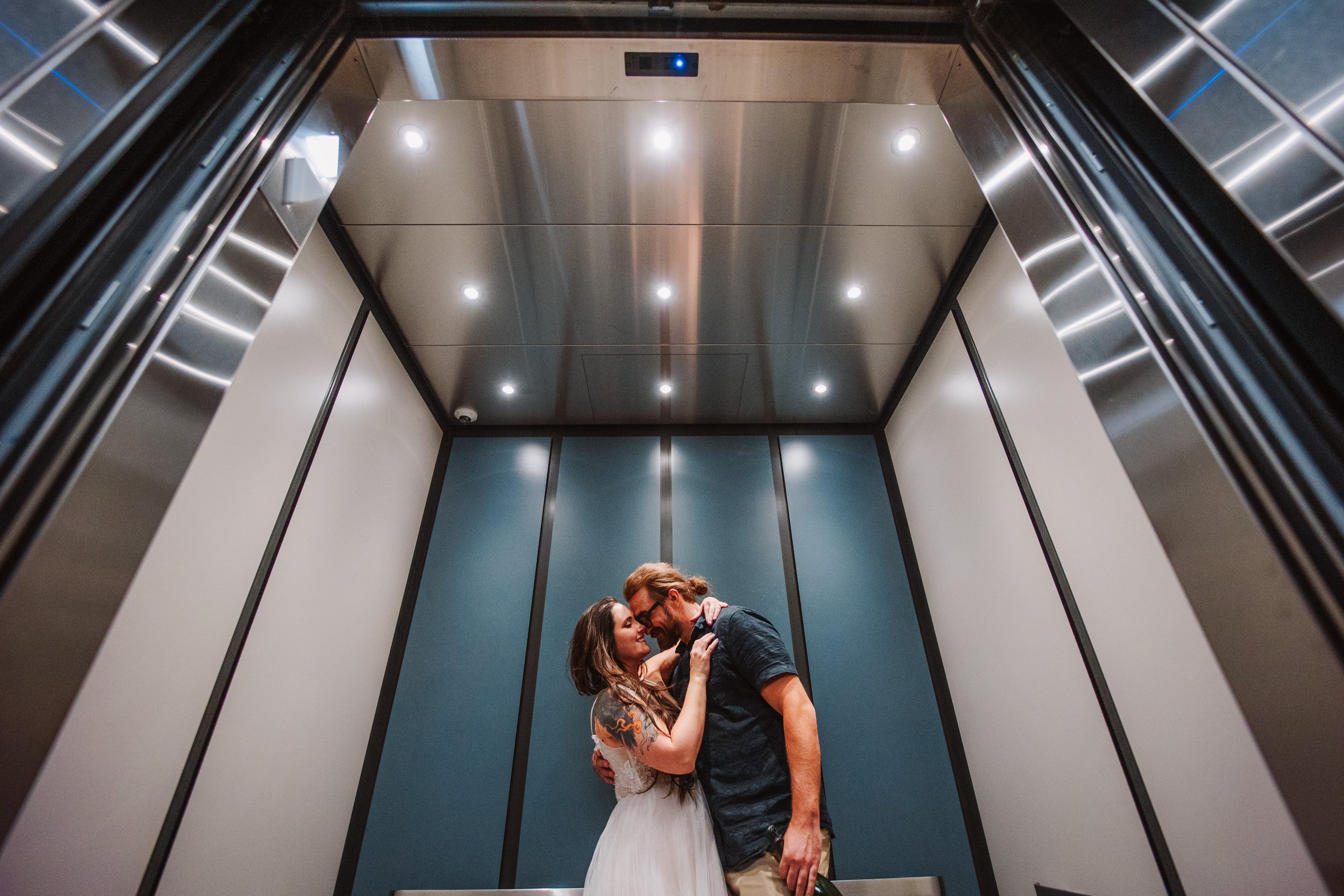 in the elevator 