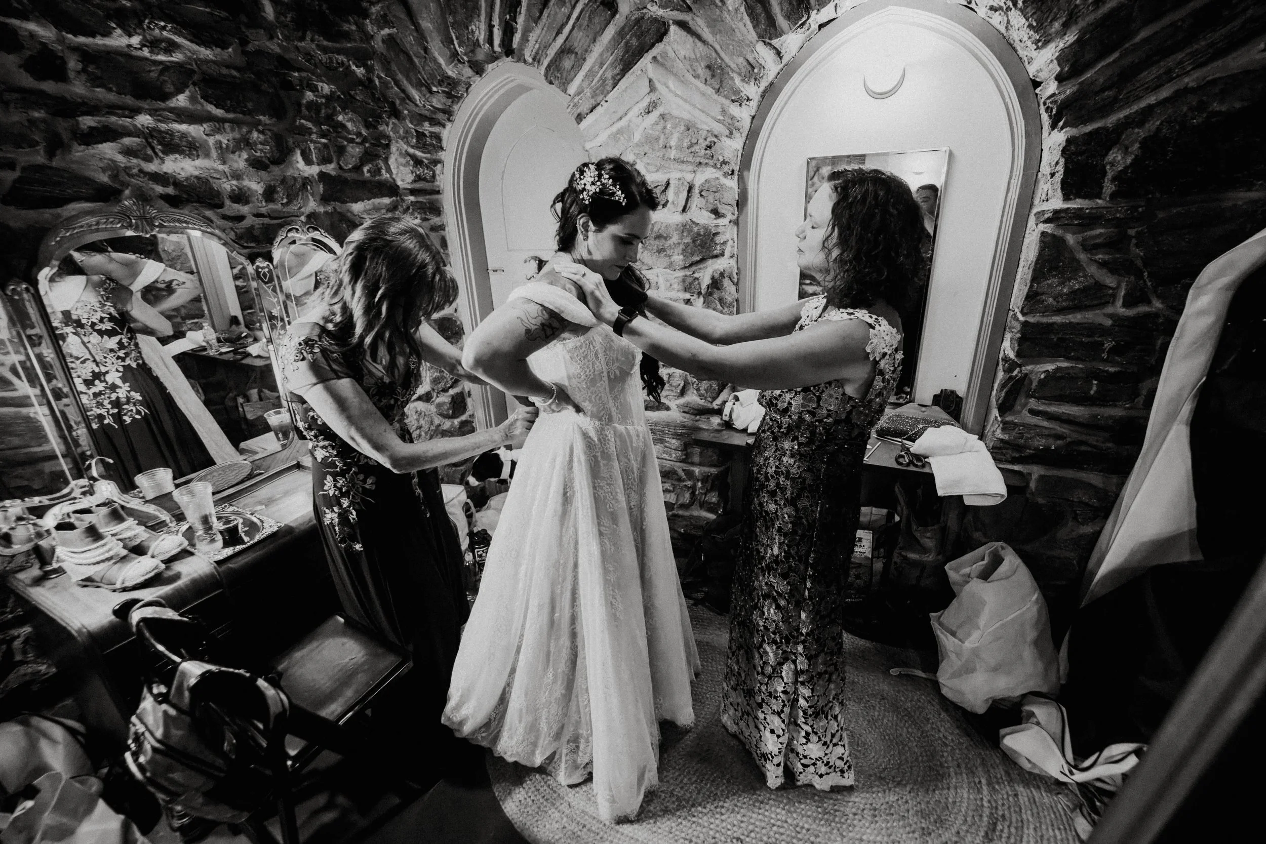 the mother of the bride having a moment with the bride 