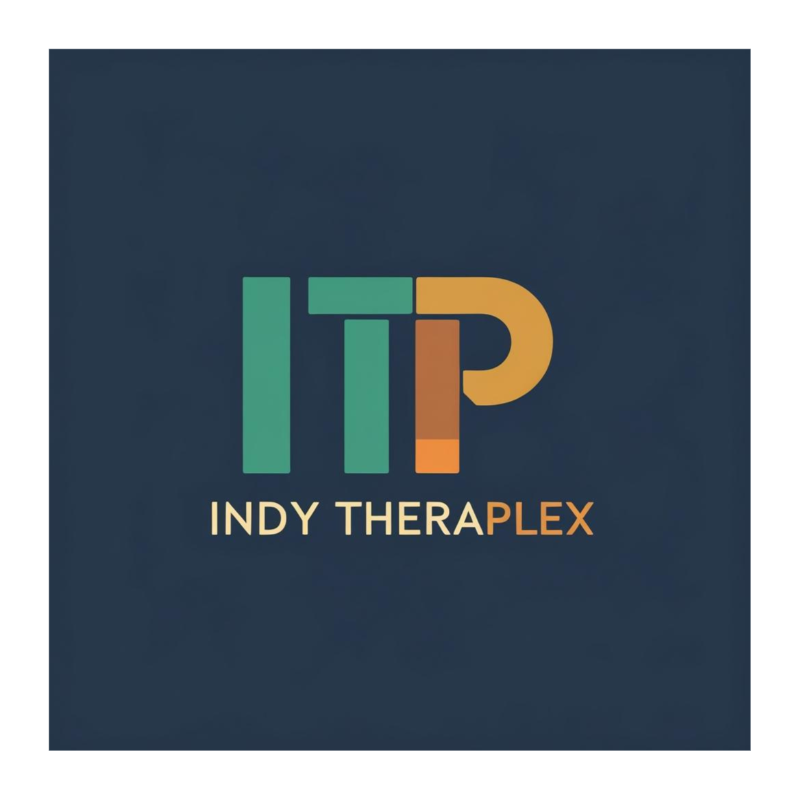 Logo for Indy Therapeutic Plex with stylized initials 'ITP' in green, brown, and orange on a dark background.