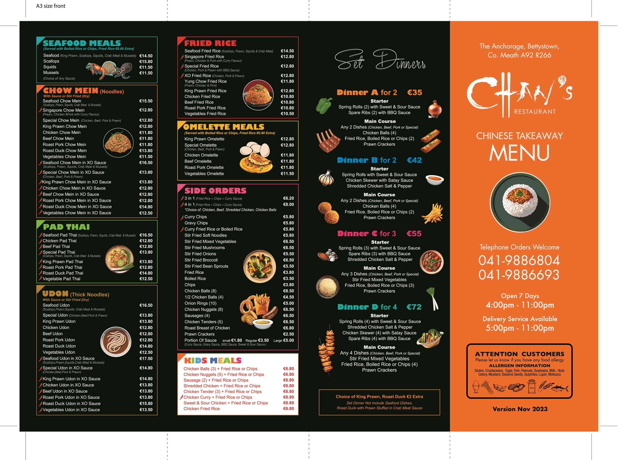 Menu 1 — ChansBettystown