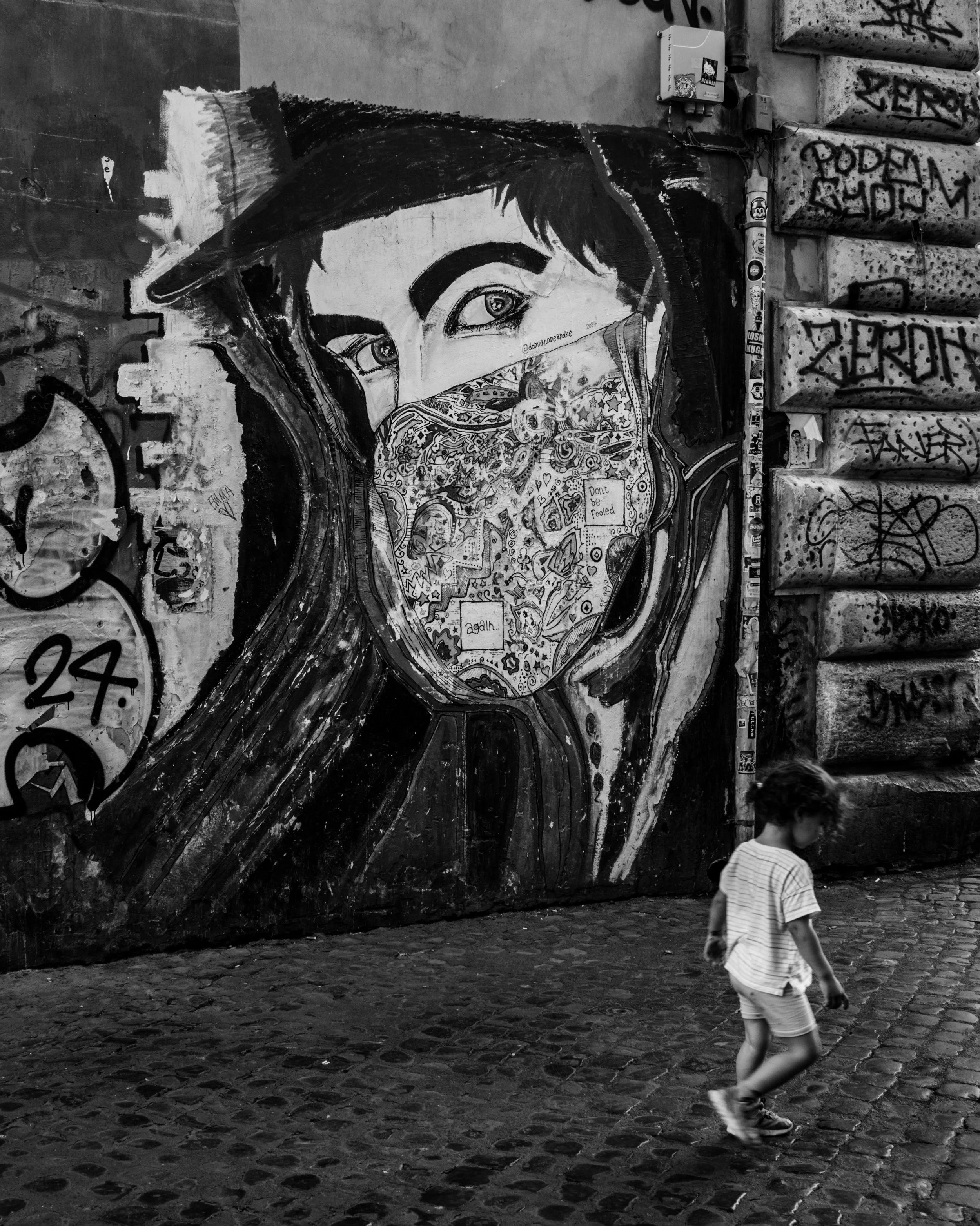 
Street Art BNW Child Trastevere Rome Italy
