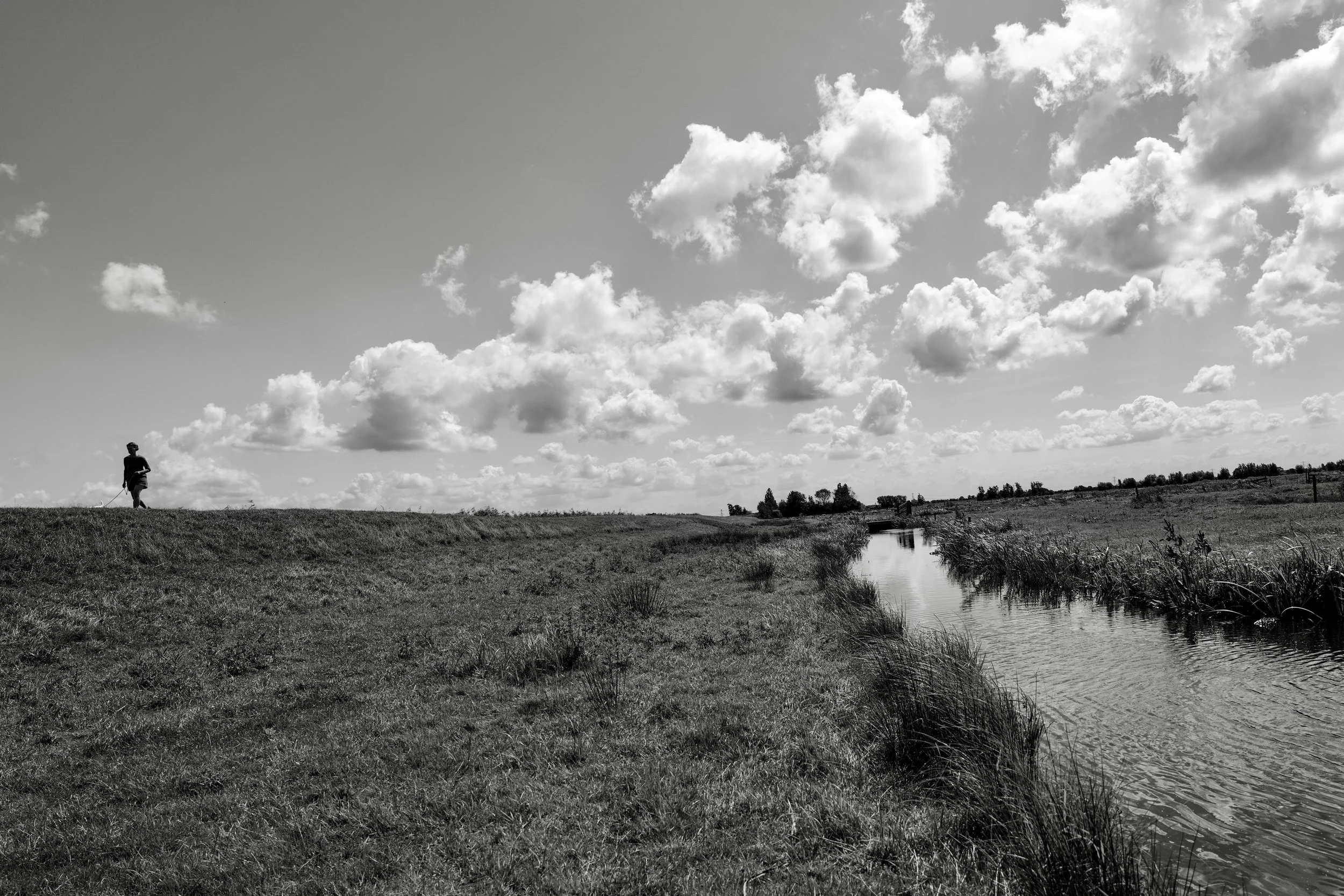 Silhouette Photography Lady with Dog on a Dike Netherlands

