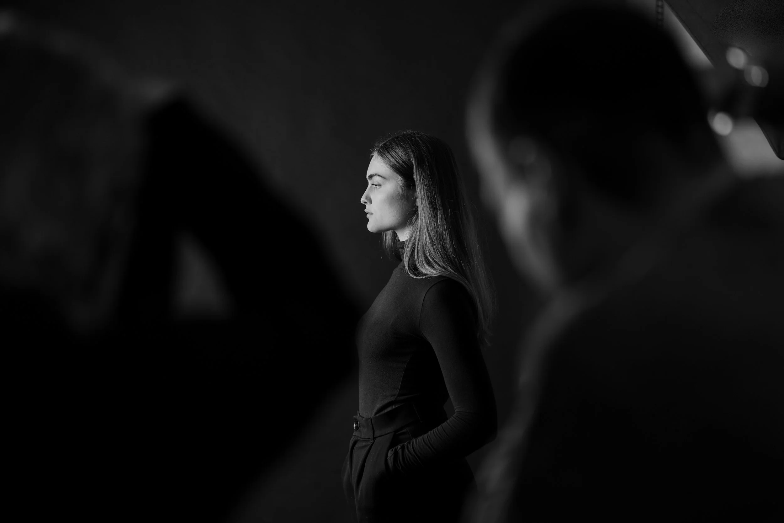 Portrait Young Woman Photographers Studio BNW
