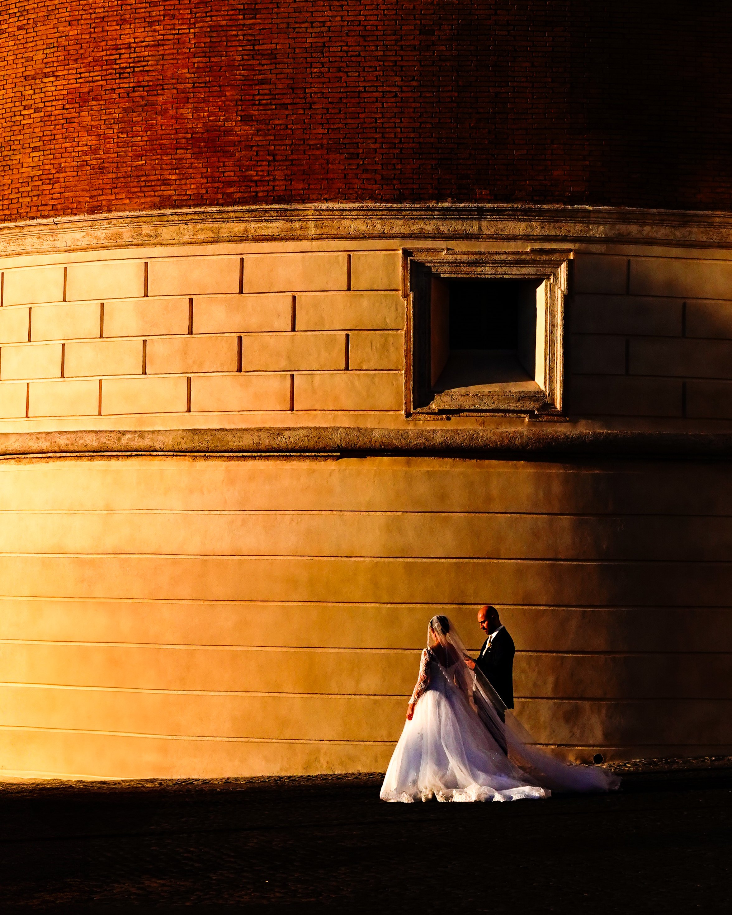 Street Sunset Married Couple Rome Italy
