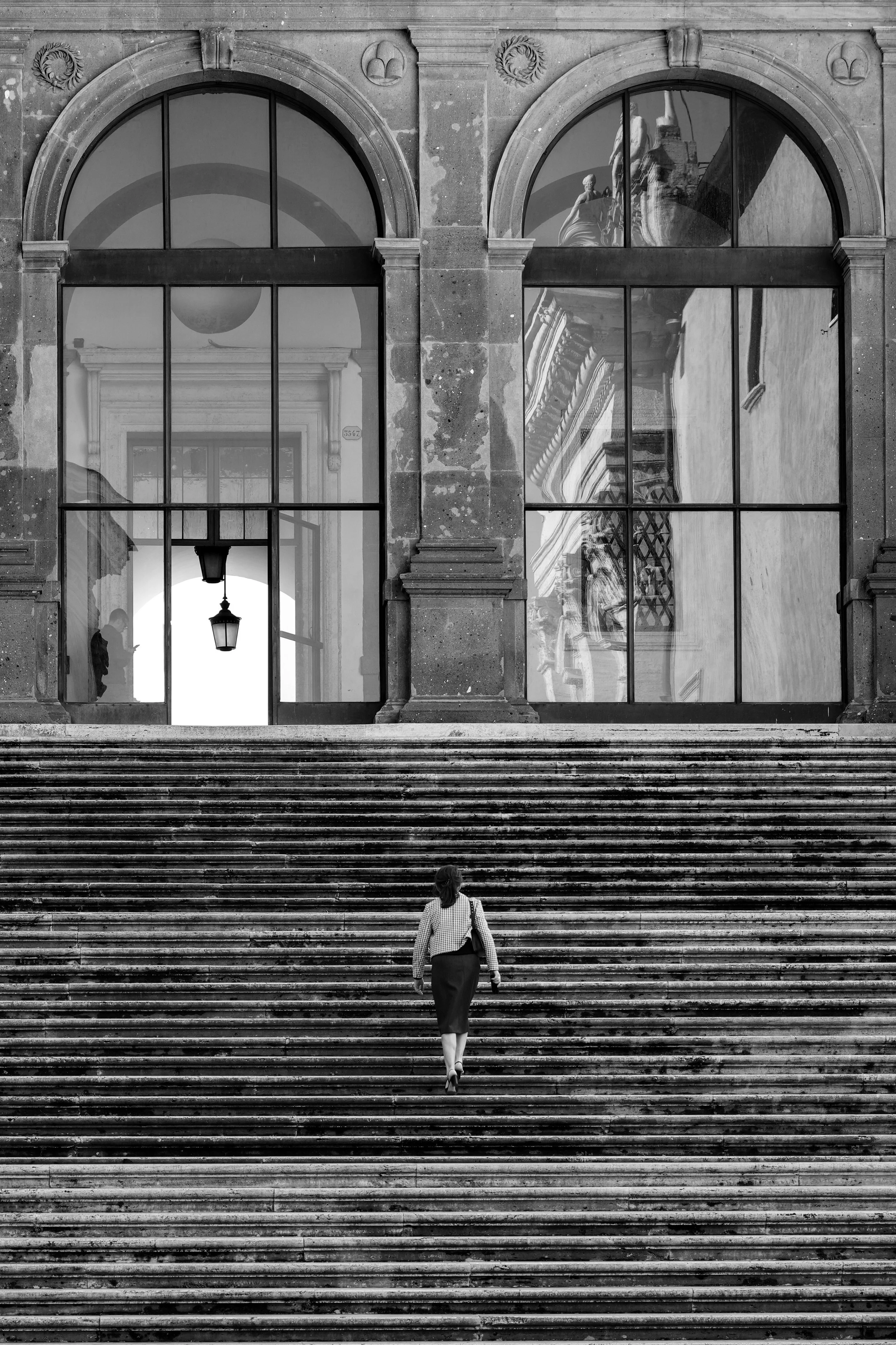 Street Scene Woman Stairs Rome Italy
