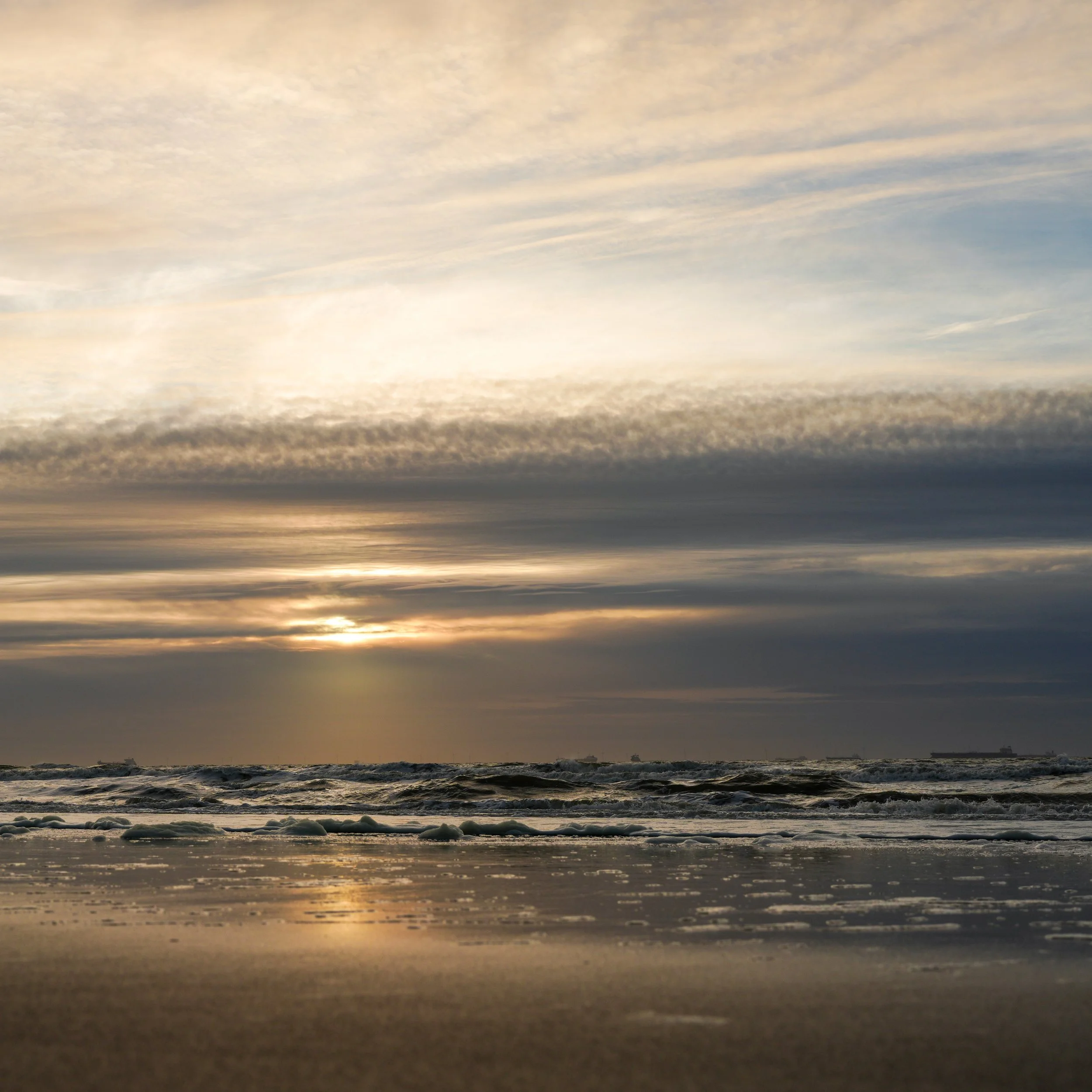 Sunset North Sea Coast Seaside Netherlands Blue Calm 1x1
