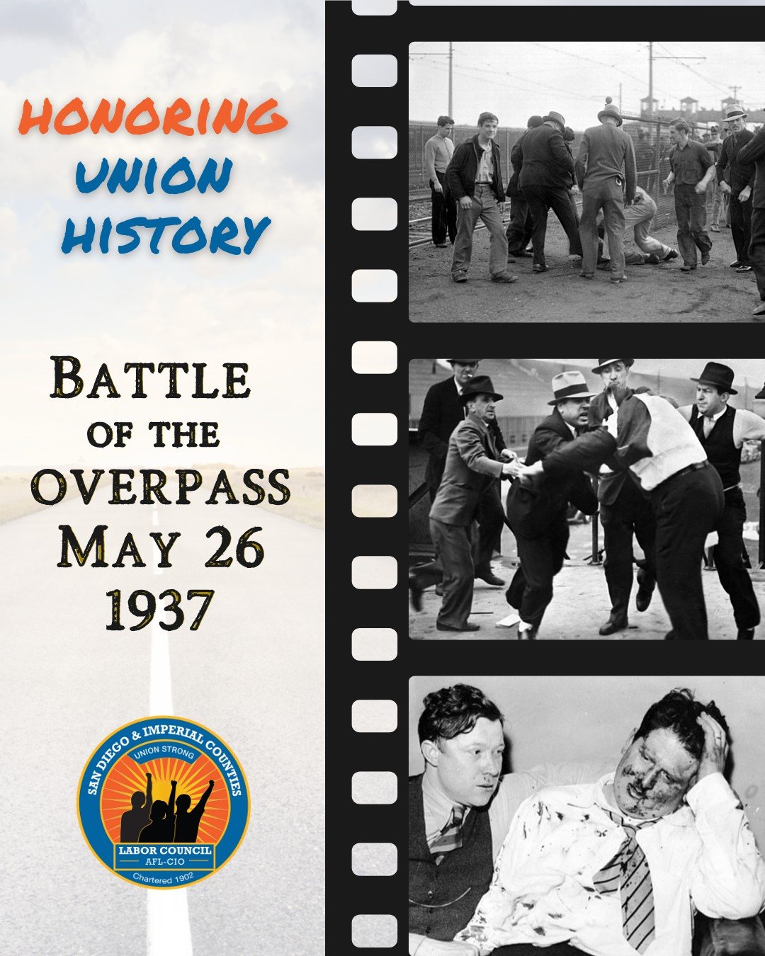 On May 26, 1937, four organizers with @uaw.union Local 174&mdash;Walter Reuther, Richard Frankensteen, J.J. Kennedy and Robert Kantor&mdash;walked up the stairs of the Miller Road overpass in Dearborn, Michigan. 

The organizers held a city permit to