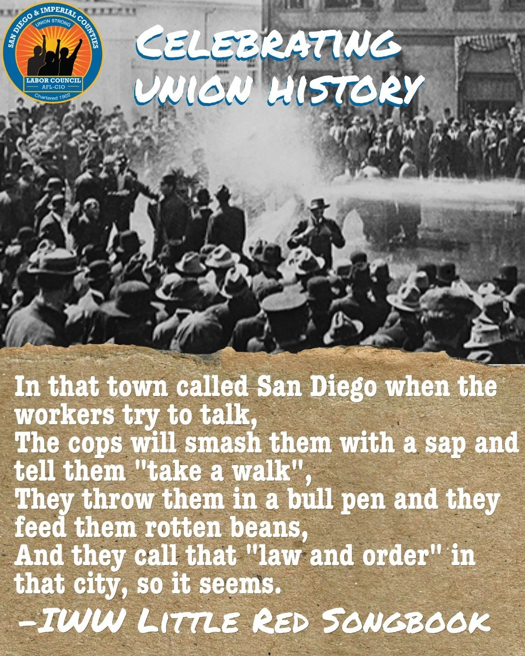 In the early 1900s, workers in San Diego were organizing for unions alongside workers across the country and around the world.

The @industrialworkersoftheworld, often known as "Wobblies," believed that all workers belonged in one big union