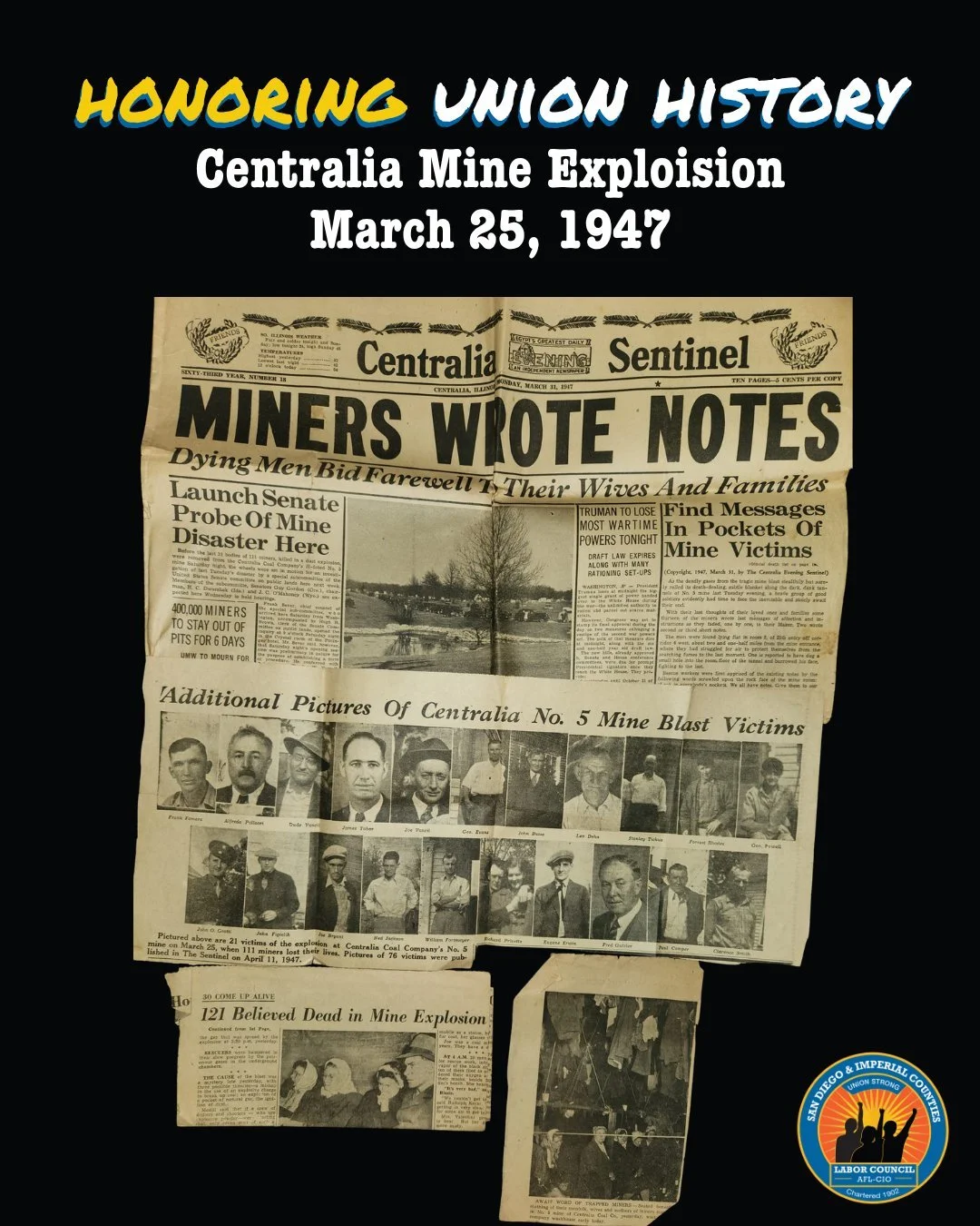 "We found a little place in the air
Crawled and drug ourselves here
But the smoke is bad and the fumes coming in
And the gas is burning my eyes"

The great Woodie Guthrie wrote those lines in "The Dying Miner," one of three songs 