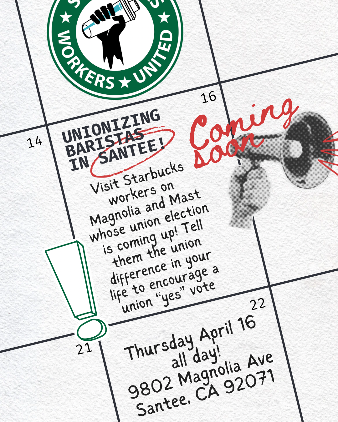 Unionizing Starbucks Baristas in Santee!