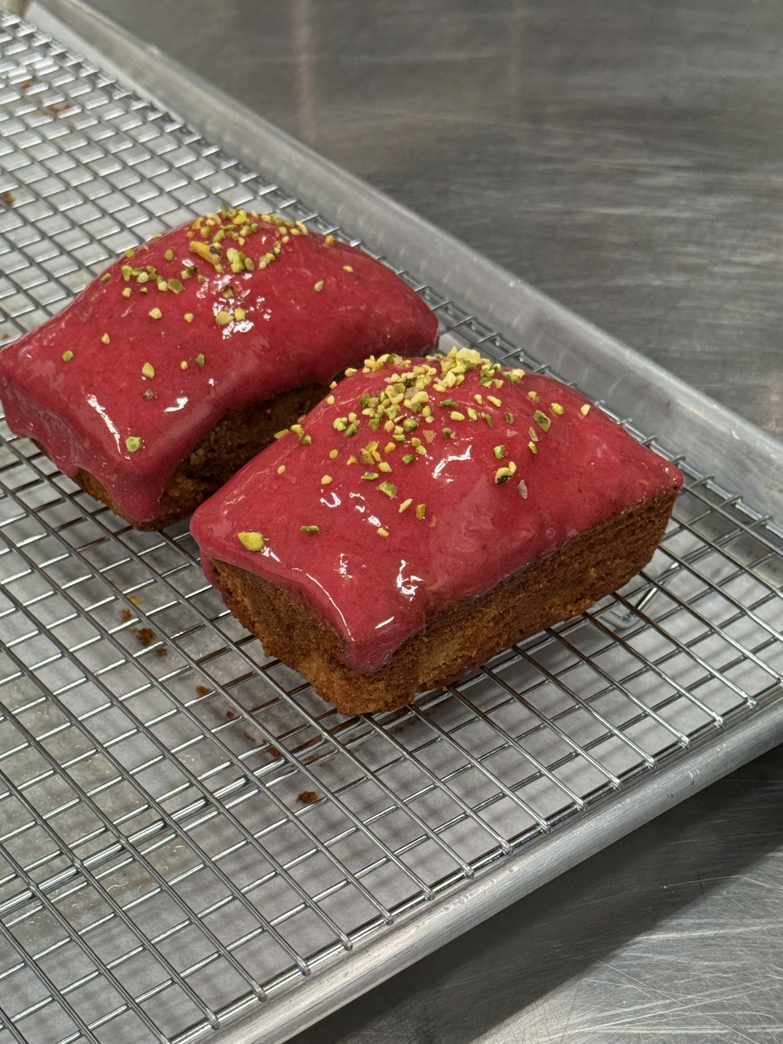 Raspberry Rose Pistachio Olive Oil Cakes