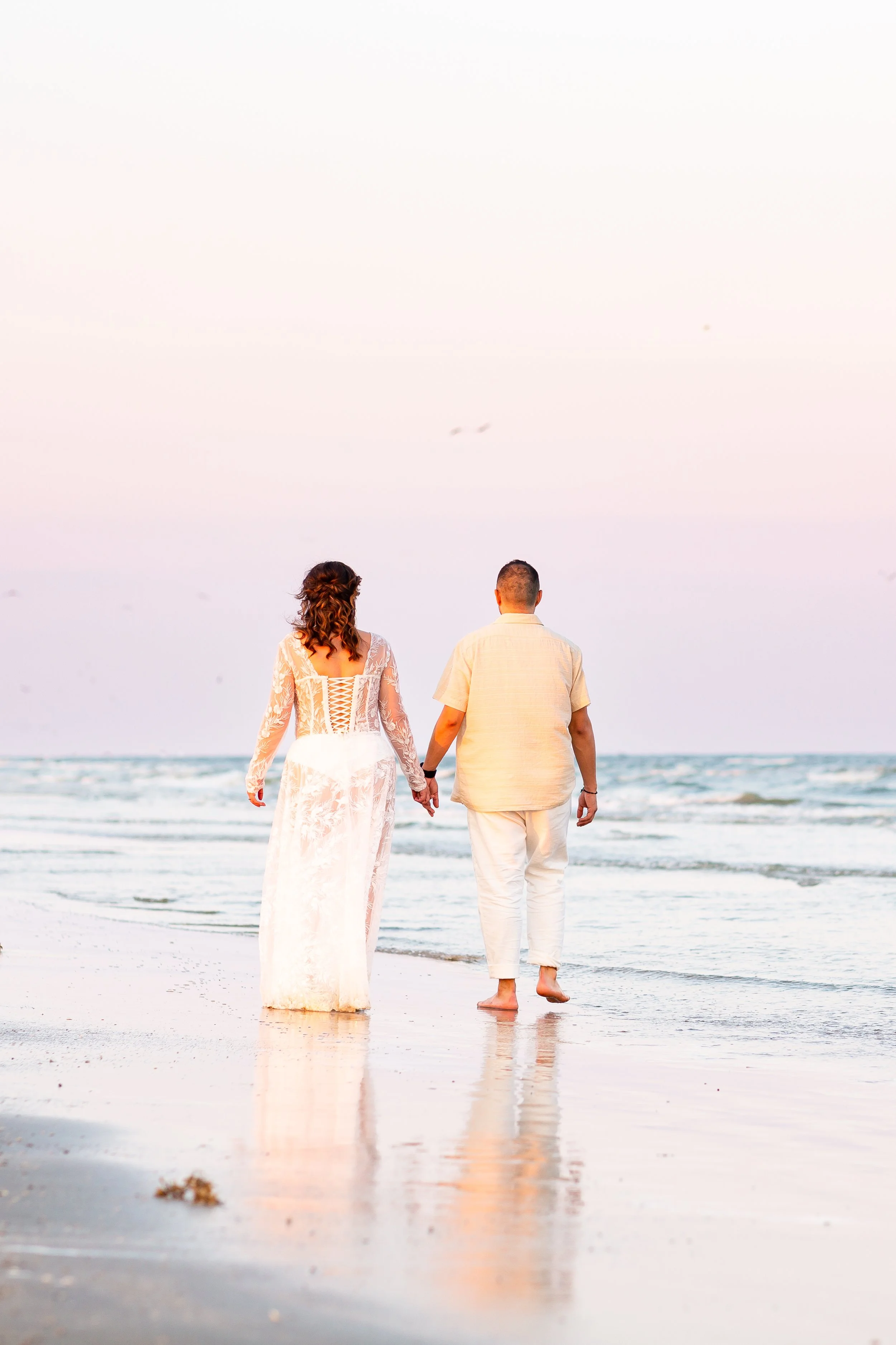 Romanic Beach Stroll Bride and Groom Galveston Wedding Photography