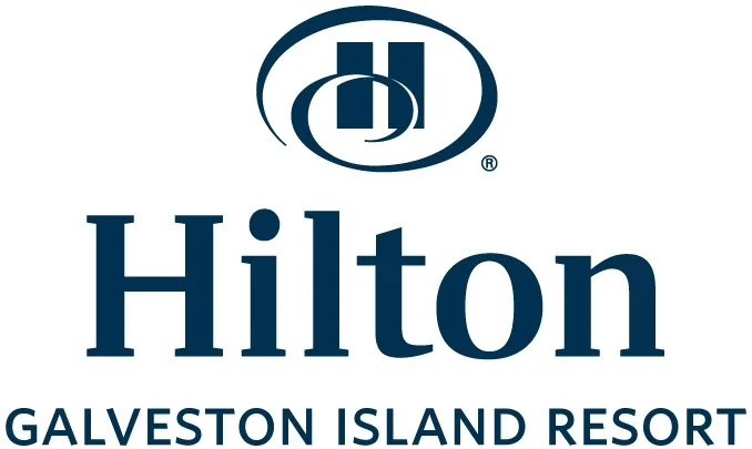 Hilton Galveston Island Resort logo with Hilton crest and text.