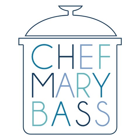 Logo for Chef Mary Bass featuring a stylized kitchen pot outline with her name.