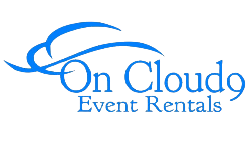 Logo for On Cloud 9 Event Rentals featuring a stylized cloud and the company name in blue text.