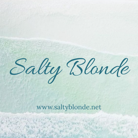 Text on a beach background reads 'Salty Blonde' and 'www.saltyblonde.net'