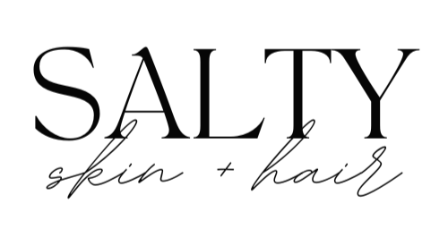 Salty skin and hair logo with stylized text