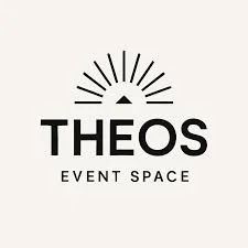 Logo for THEOS Event Space, featuring the name with a rising sun graphic above.